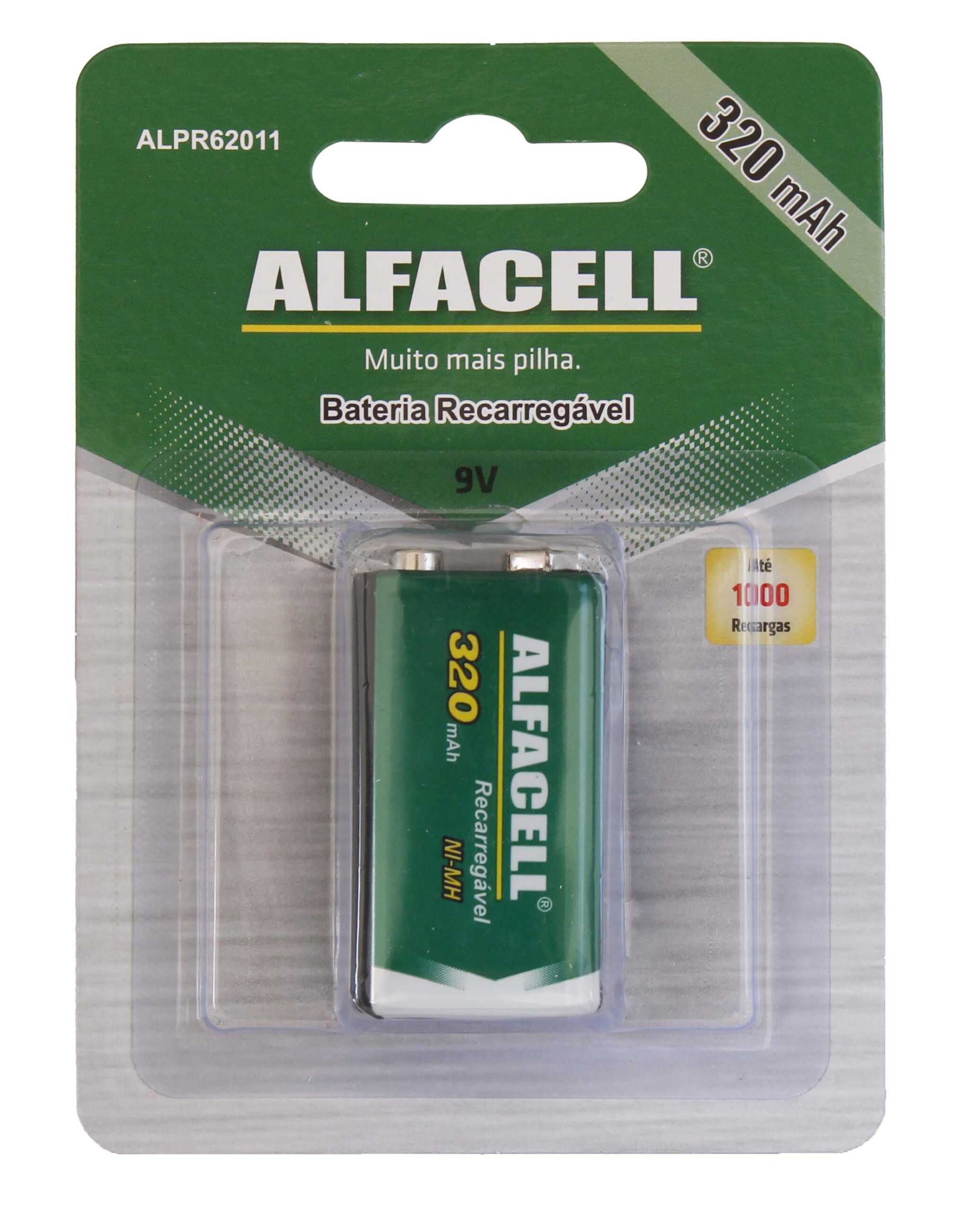 BATERIA RECARREGÁVEL NI-MH 9V 320 MAH (ATÉ 1000 RECARGAS)
