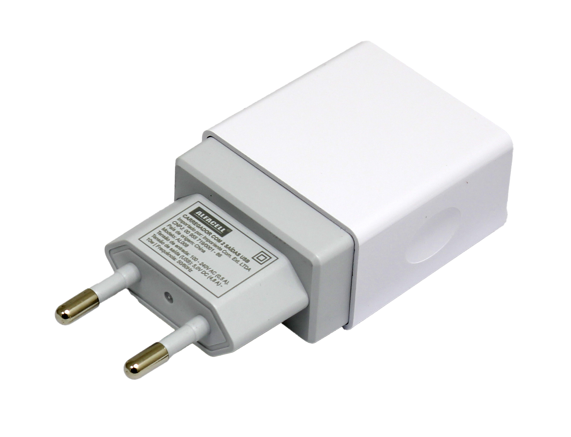 CARREGADOR E CABO USB – V8; TENSÃO DE ENTRADA: 100-240V; FREQUÊNCIA: 50/60HZ