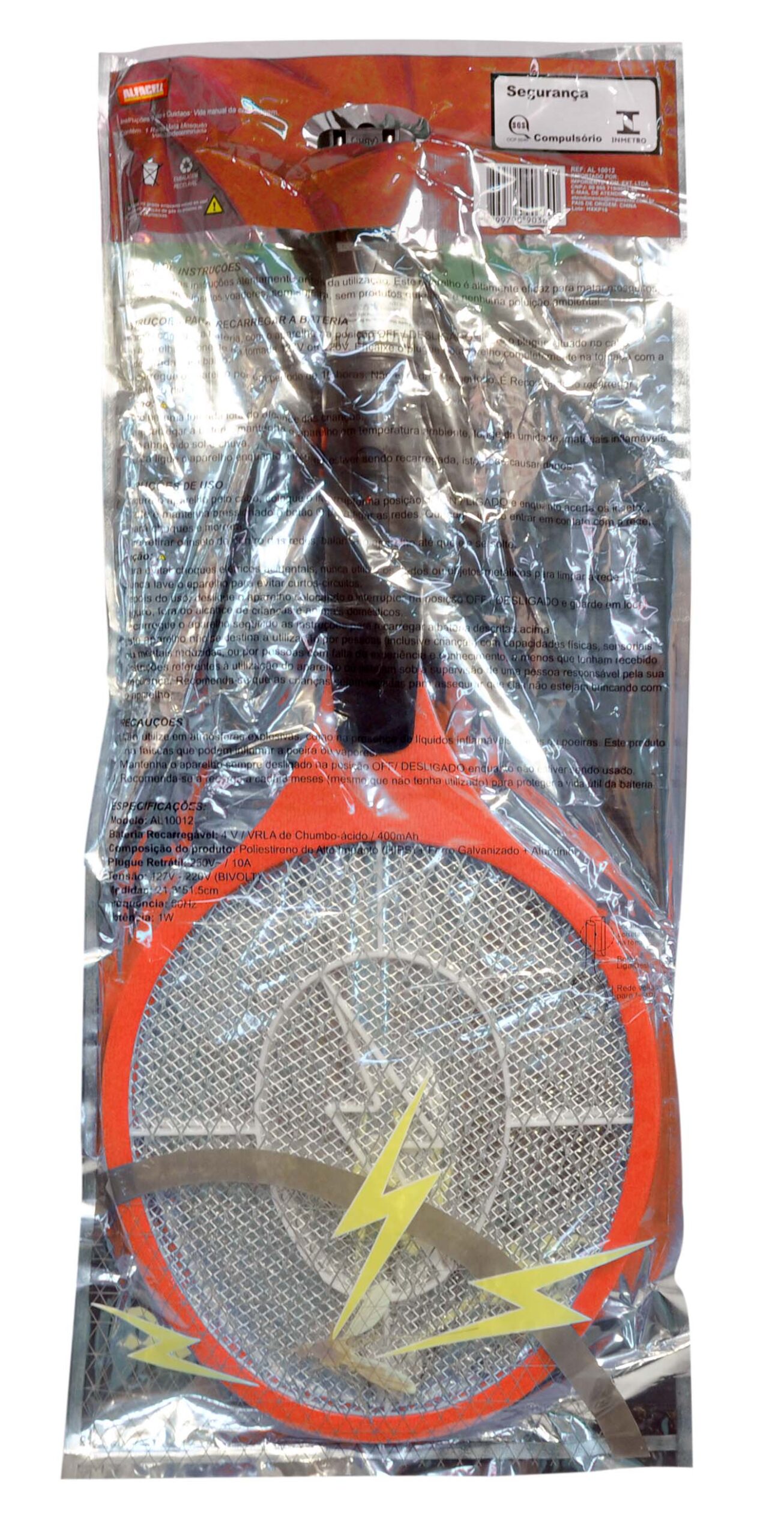 RAQUETE MATA MOSQUITO VERMELHA RECARREGÁVEL – BIVOLT