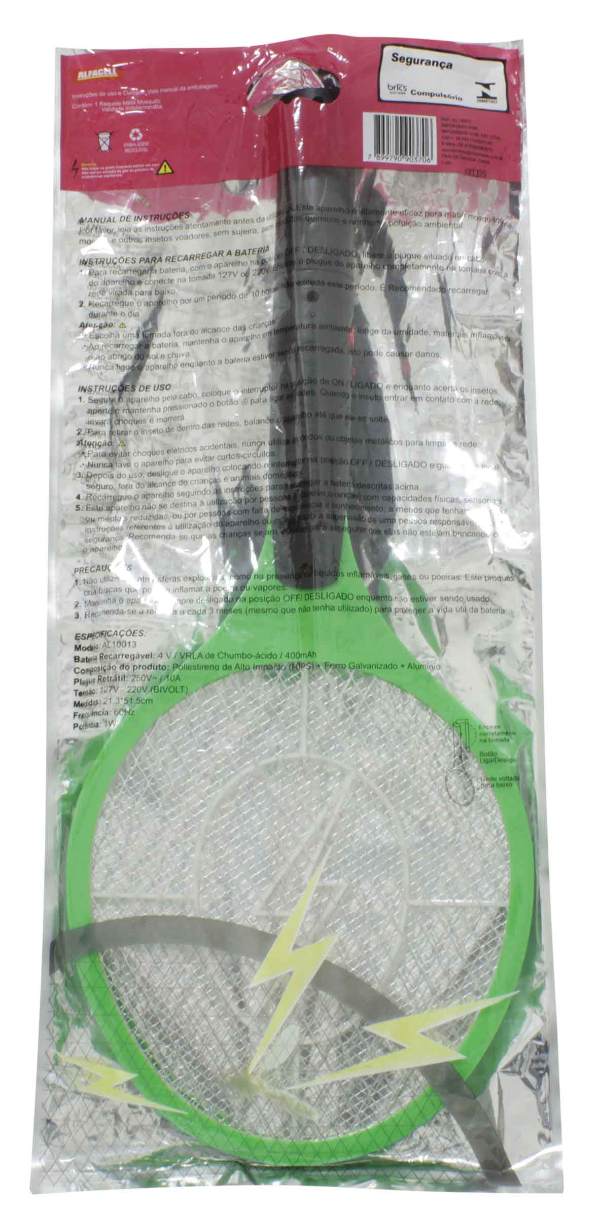 RAQUETE MATA MOSQUITO VERDE RECARREGÁVEL – BIVOLT