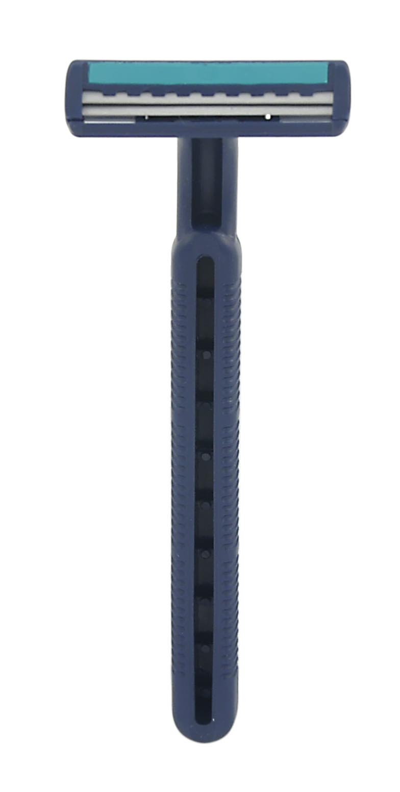 BARBEADOR DESCARTÁVEL 2 LÂMINAS EM AÇO INOX AZUL – CARTELA C/24 (SUPERFÍCIES IRREGULARES)