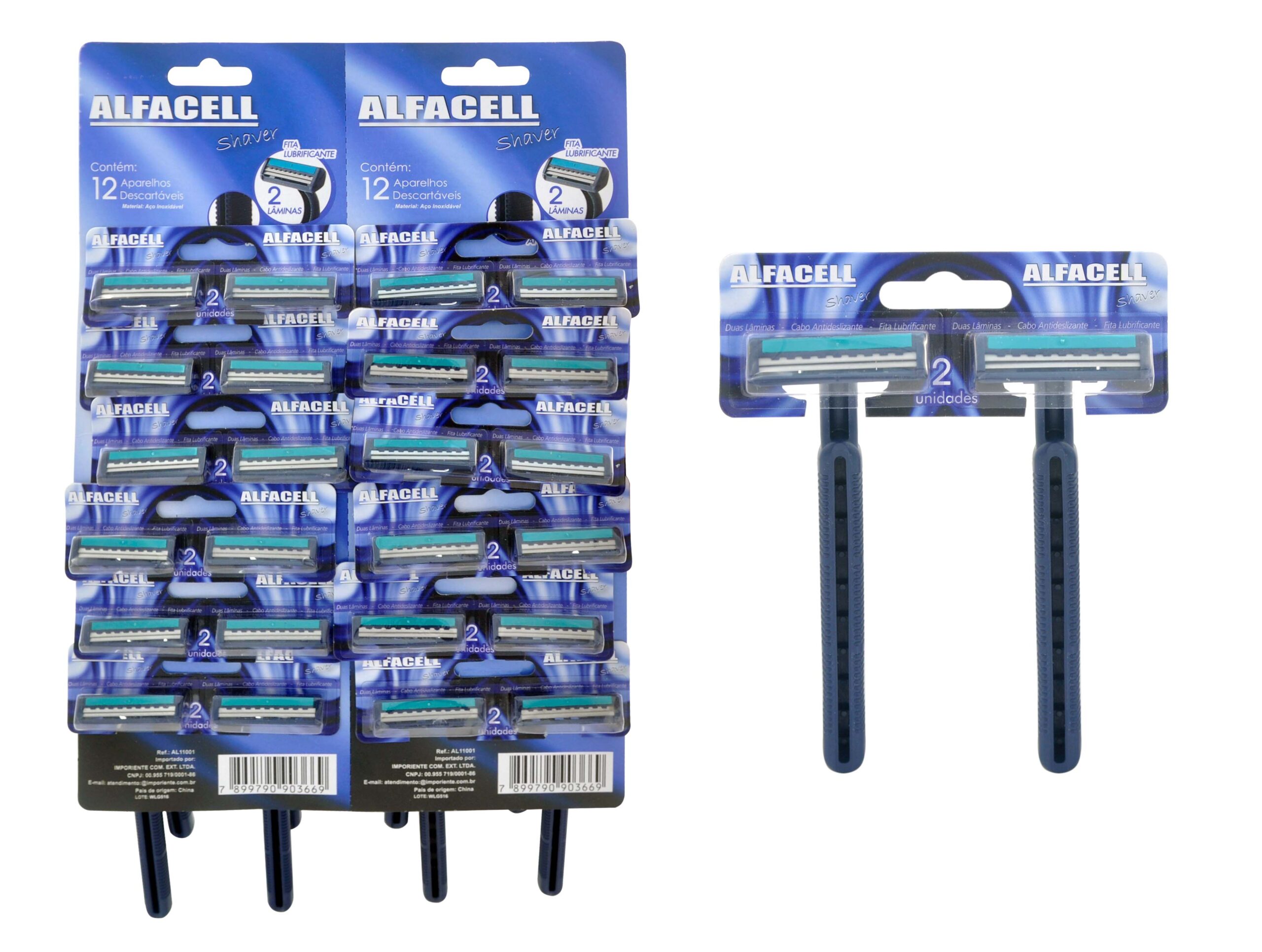 BARBEADOR DESCARTÁVEL 2 LÂMINAS EM AÇO INOX AZUL – CARTELA C/24 (SUPERFÍCIES IRREGULARES)