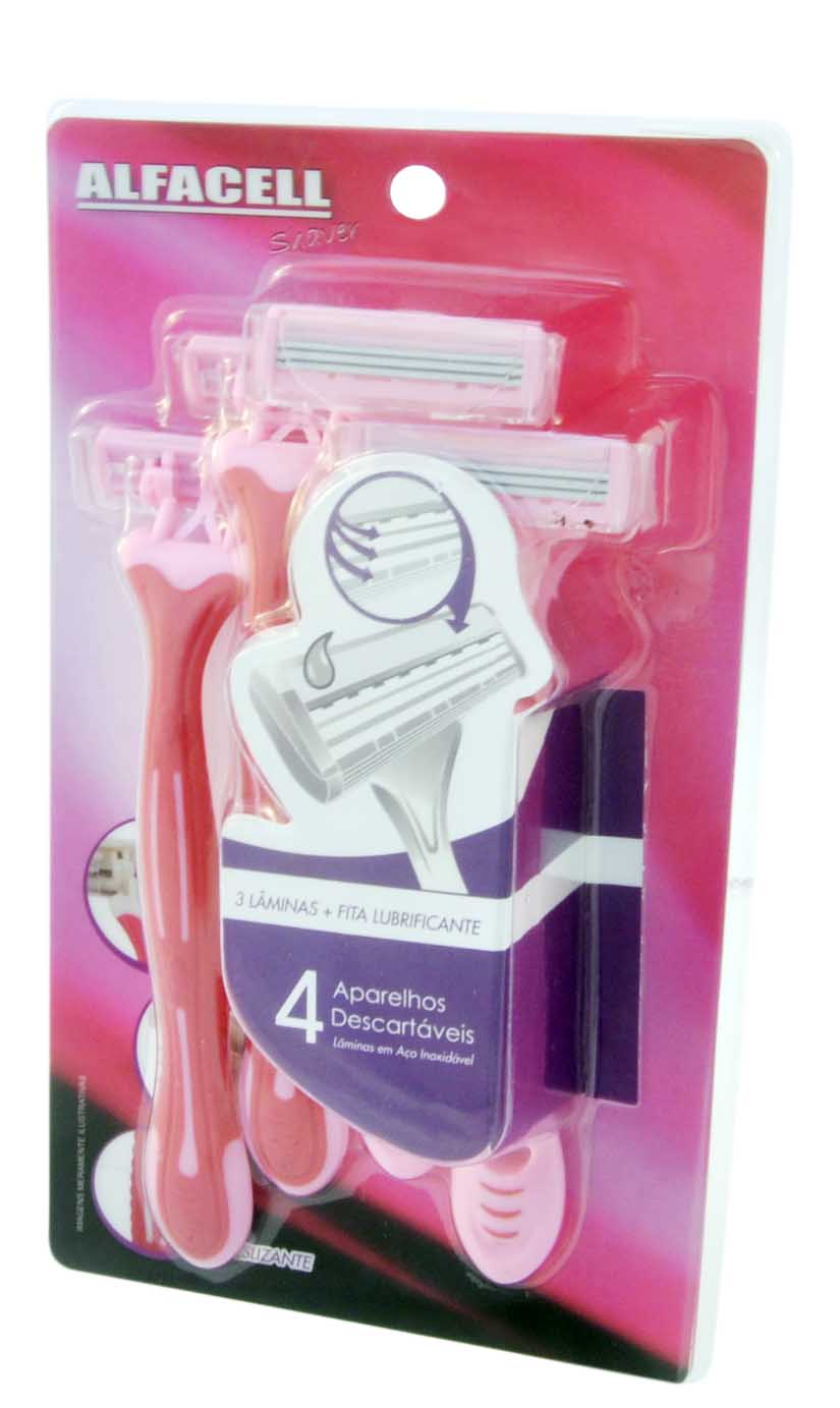 BARBEADOR DESCARTÁVEL 3 LÂMINAS EM AÇO INOX + CABO DE BORRACHA CARTELA C/4