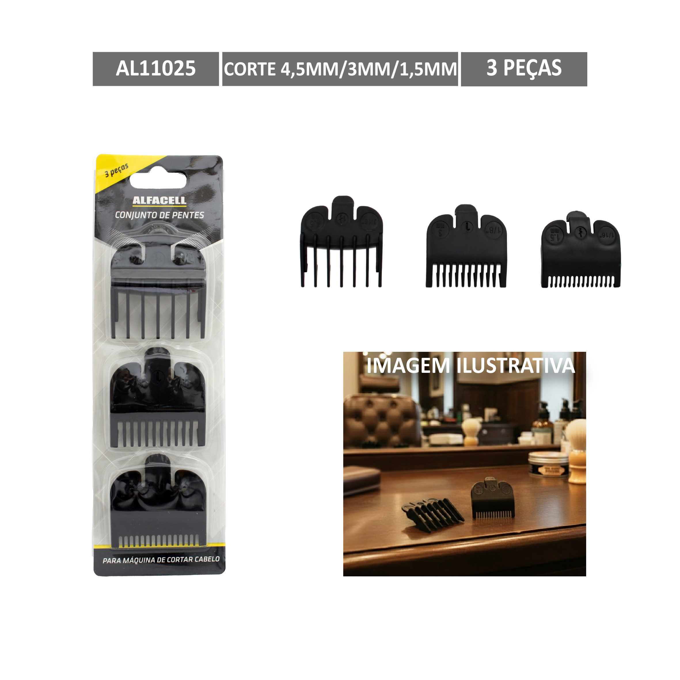 CONJUNTO DE PENTES PARA MÁQUINA DE CORTAR CABELO (3 PEÇAS)