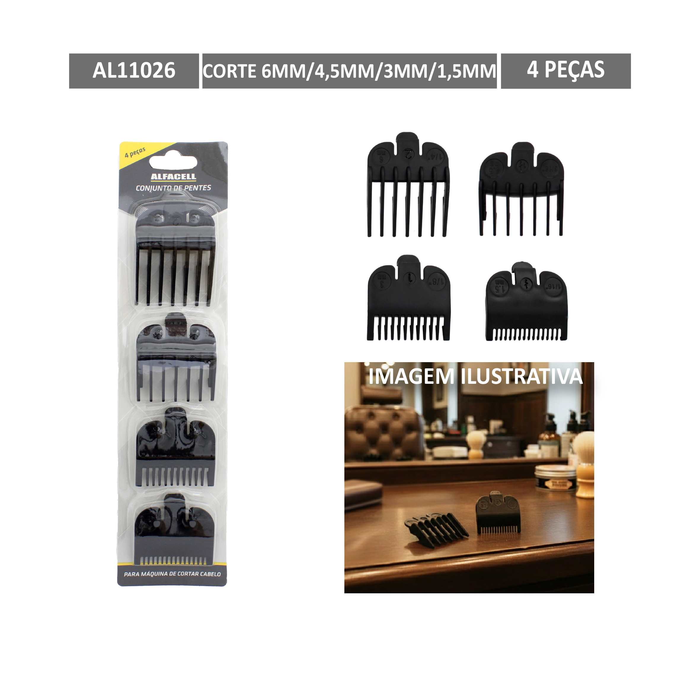 CONJUNTO DE PENTES PARA MÁQUINA DE CORTAR CABELO (4 PEÇAS)
