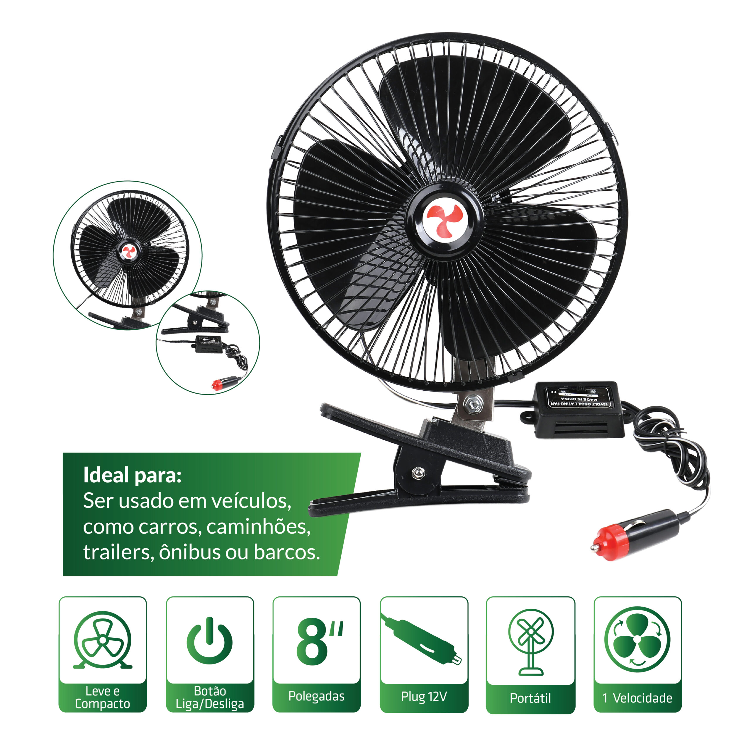 MINI VENTILADOR PORTÁTIL PARA CARROS COM PREGADOR