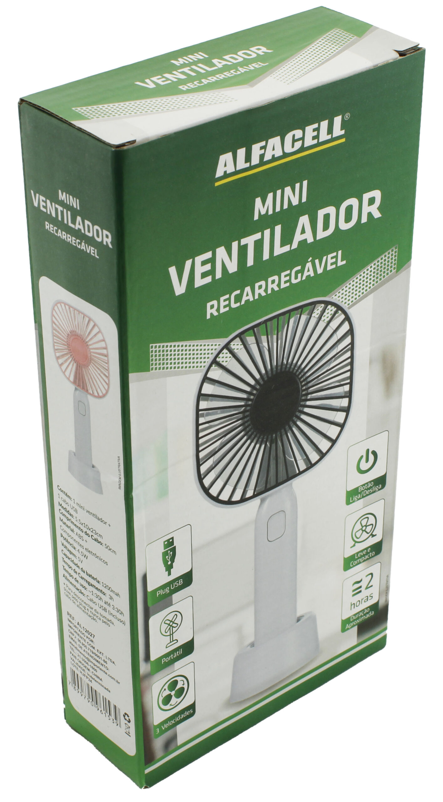 MINI VENTILADOR RECARREGÁVEL E PORTÁTIL COM CABO USB (INCLUSO)