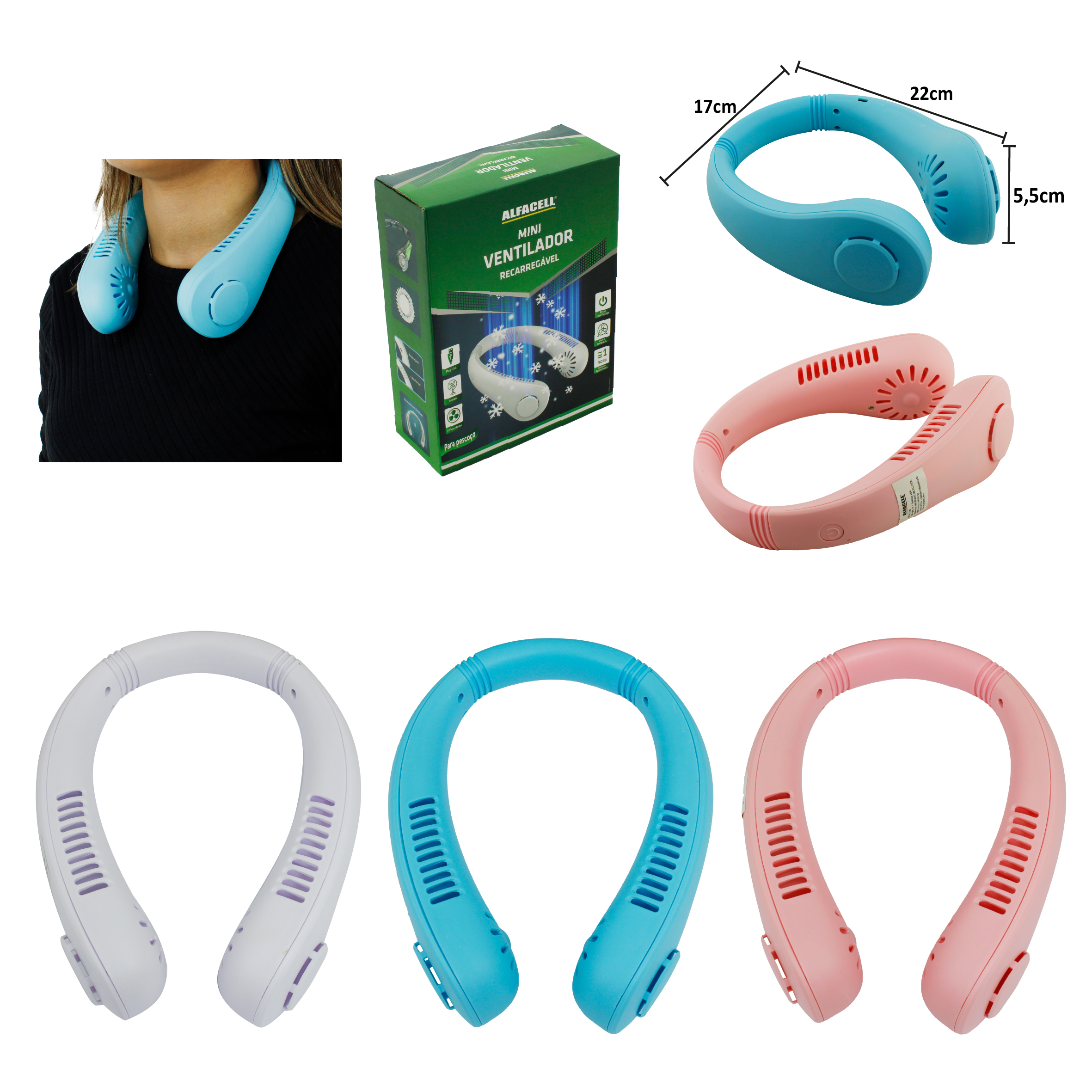 MINI VENTILADOR DE PESCOÇO, RECARREGÁVEL E PORTÁTIL COM CABO USB (INCLUSO)