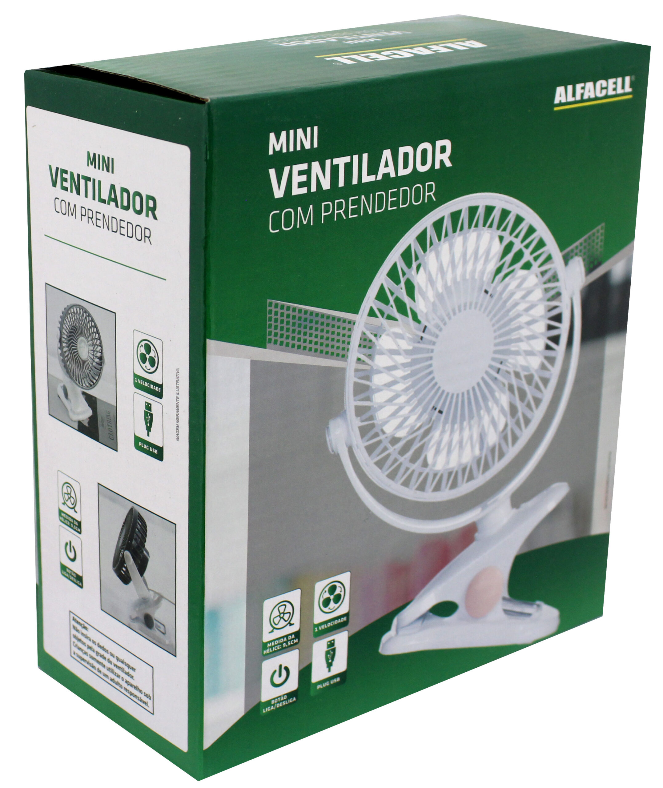 MINI VENTILADOR DE MESA E PORTÁTIL, COM PRENDEDOR E USB 1 VELOCIDADE