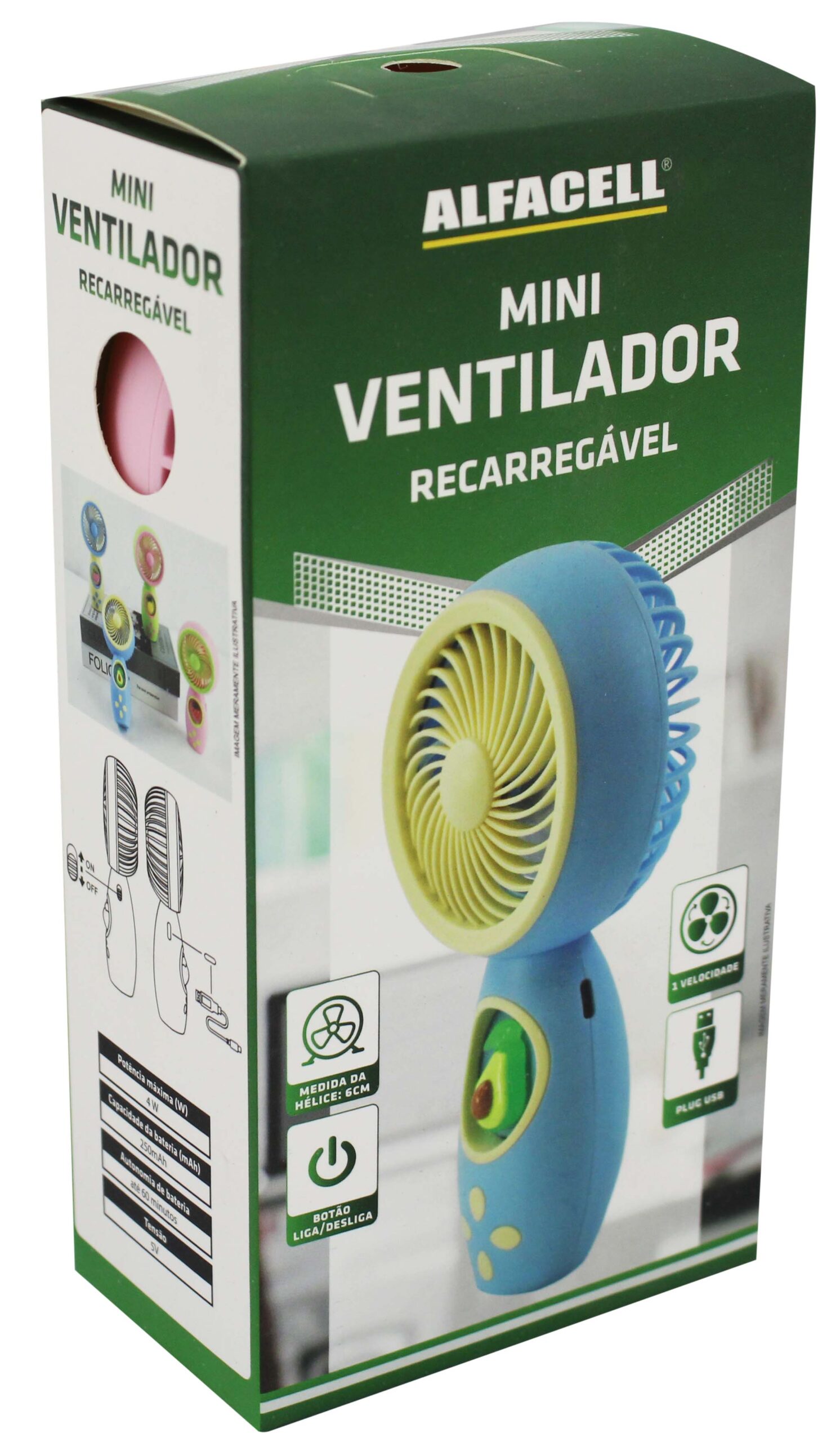 MINI VENTILADOR DE MESA RECARREGÁVEL E PORTÁTIL COM CABO USB (INCLUSO), 1 VELOCIDADE