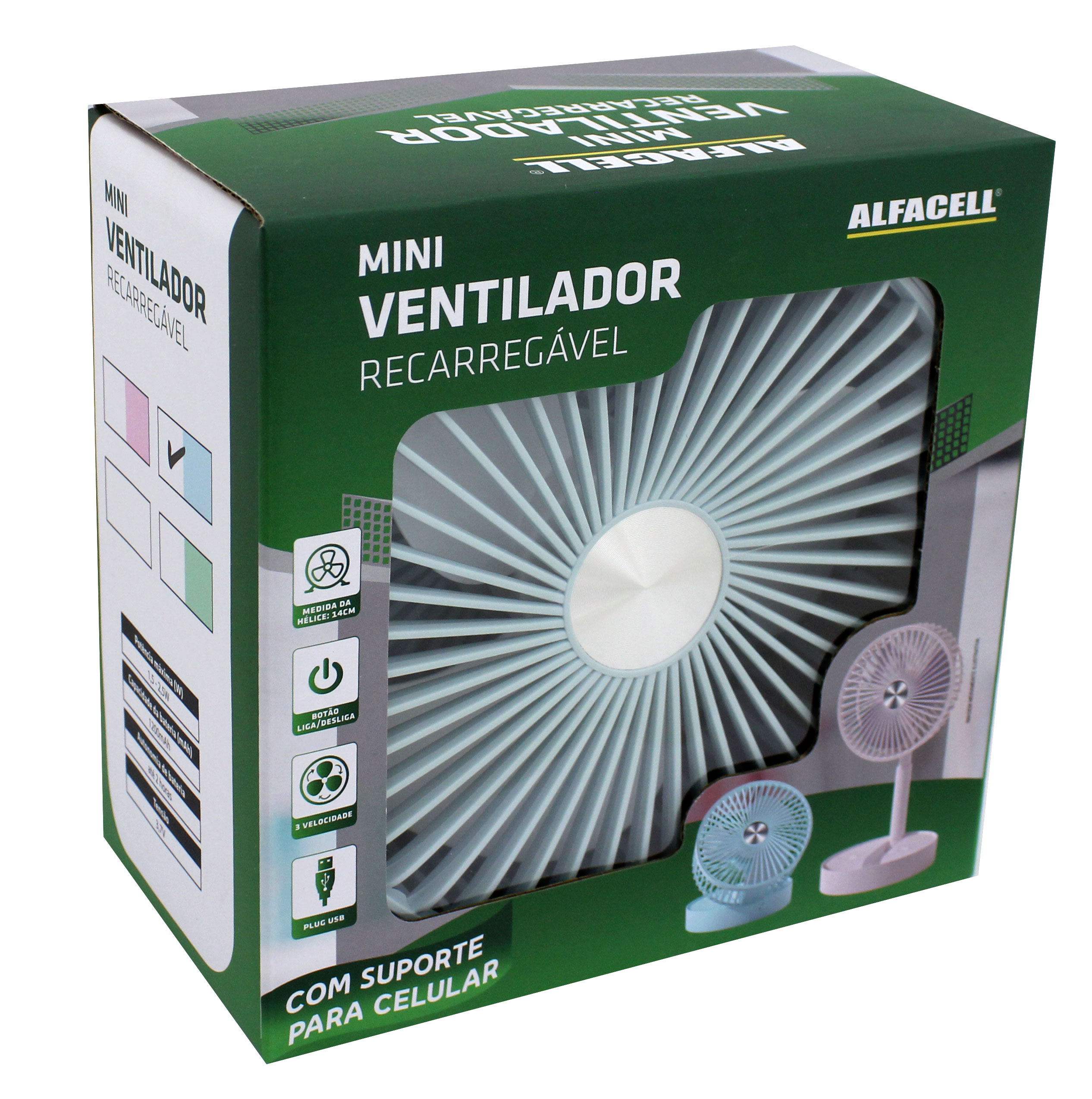 MINI VENTILADOR DE MESA RECARREGÁVEL E PORTÁTIL COM CABO USB (INCLUSO) 3 VELOCIDADES