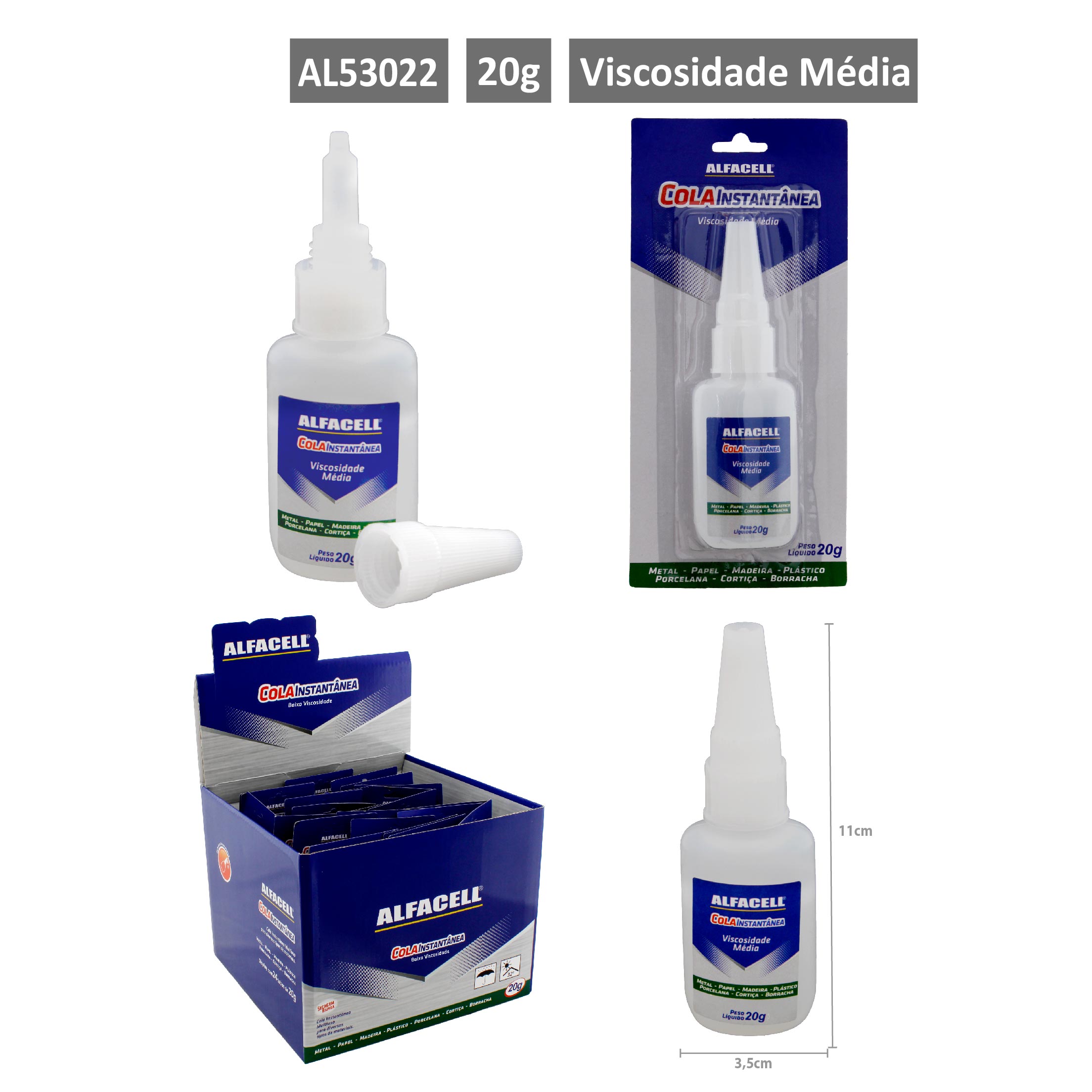 Baixa Viscosidade COLA ALFACELL INSTANTÂNEA 20G (À BASE DE CIANOACRILATO)