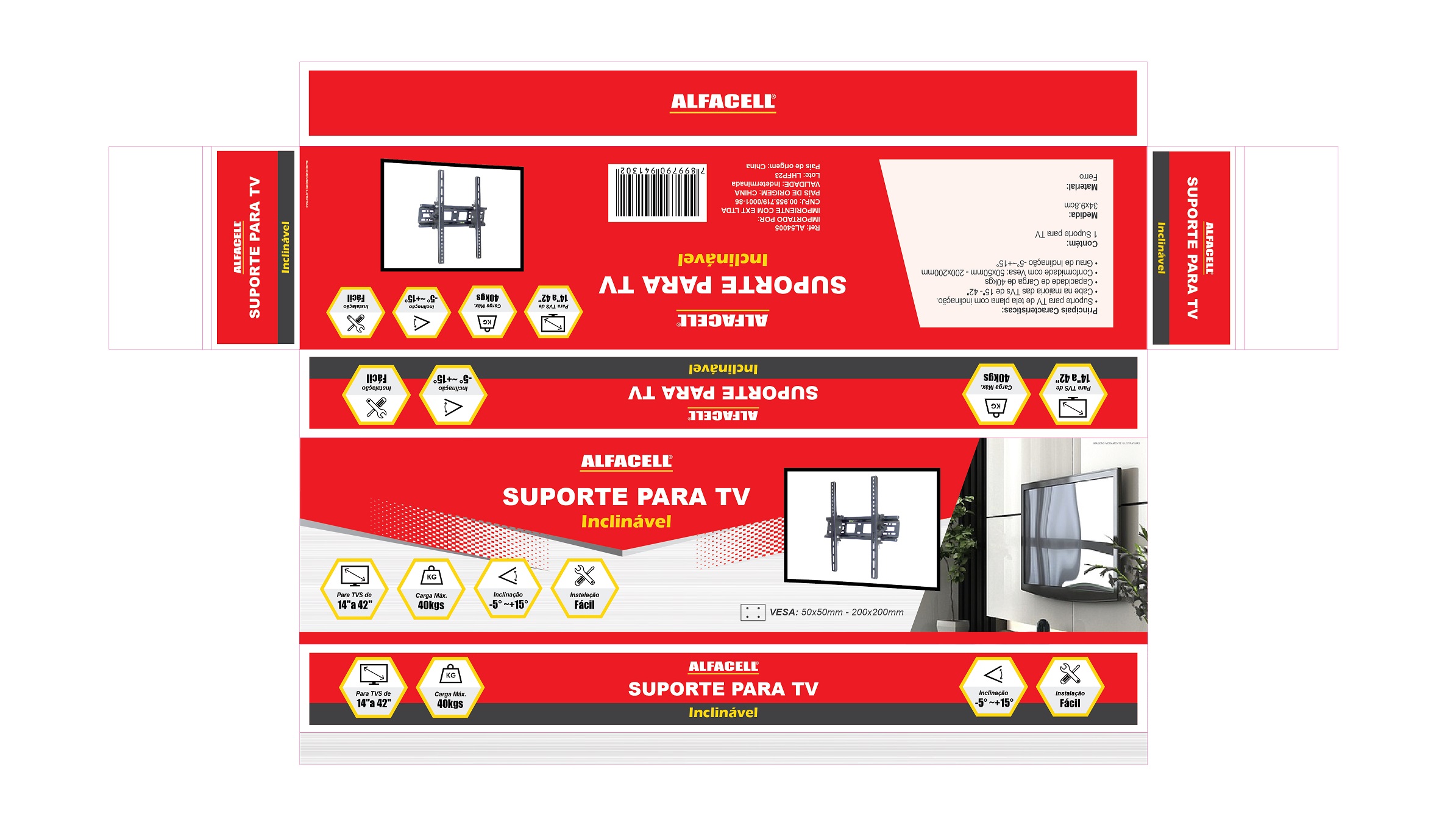 SUPORTE INCLINÁVEL PARA TV (PARA TVS DE 14” A 42”)