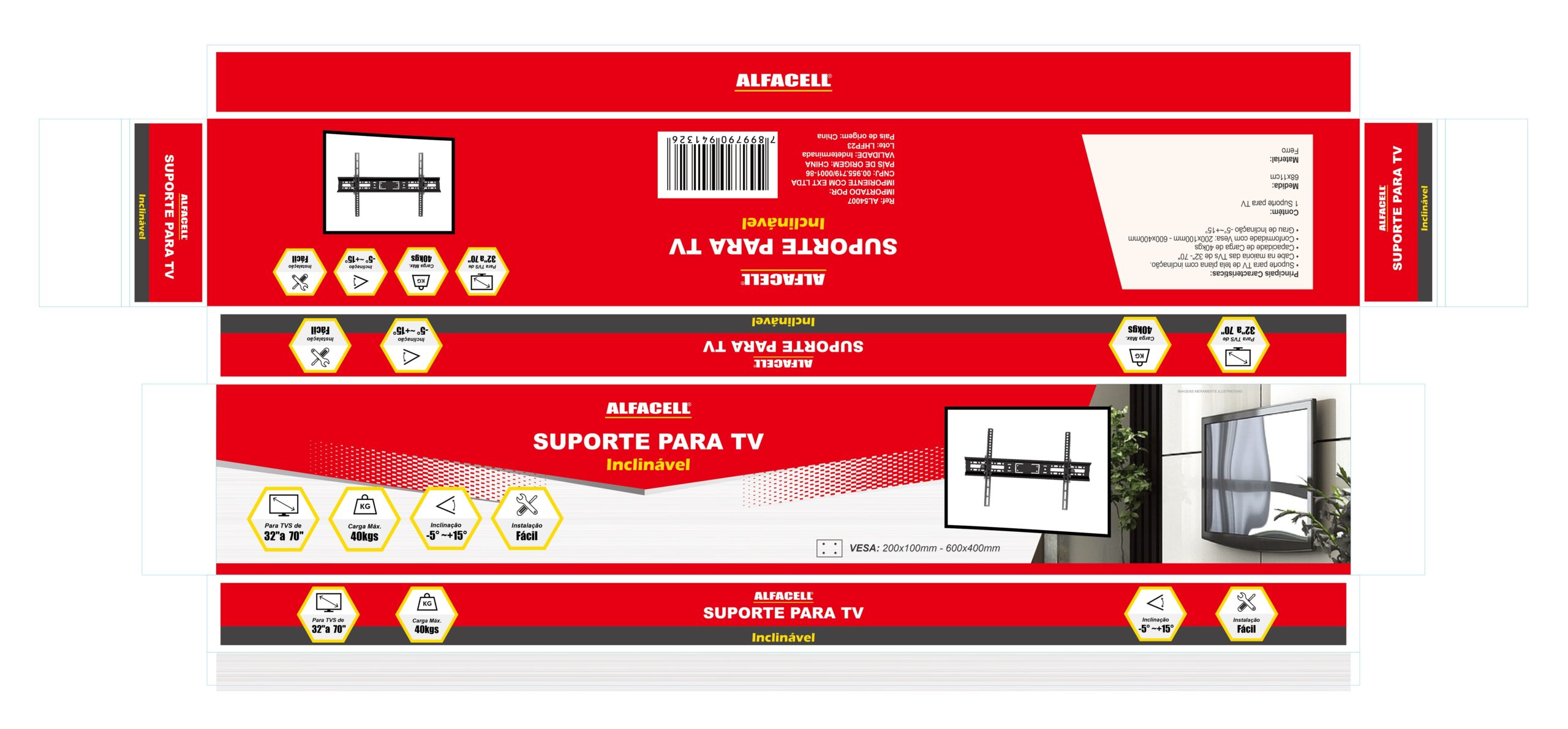 SUPORTE INCLINÁVEL PARA TV (PARA TVS DE 32” A 70”)