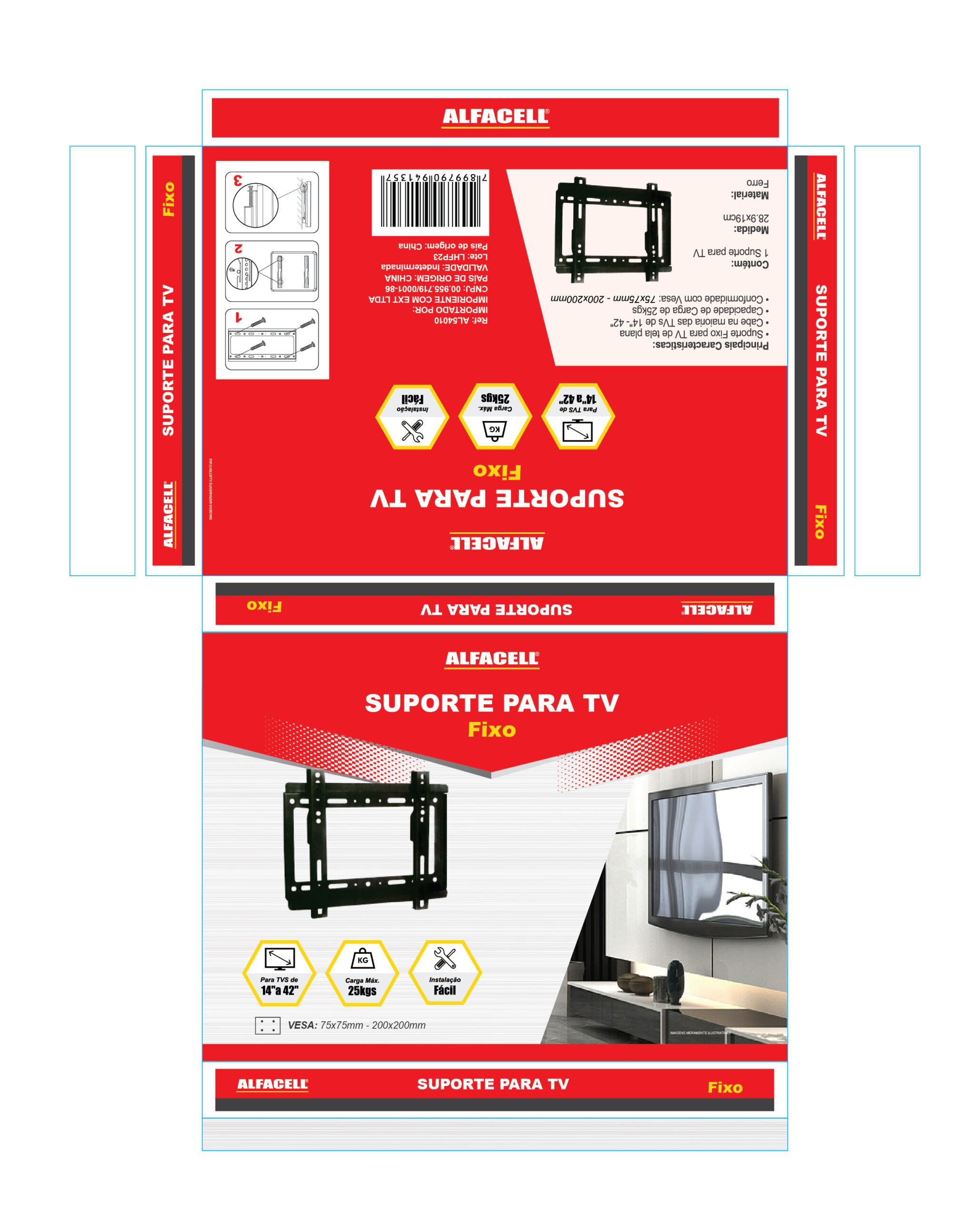 SUPORTE FIXO PARA TV (PARA TVS DE 14” A 42”)