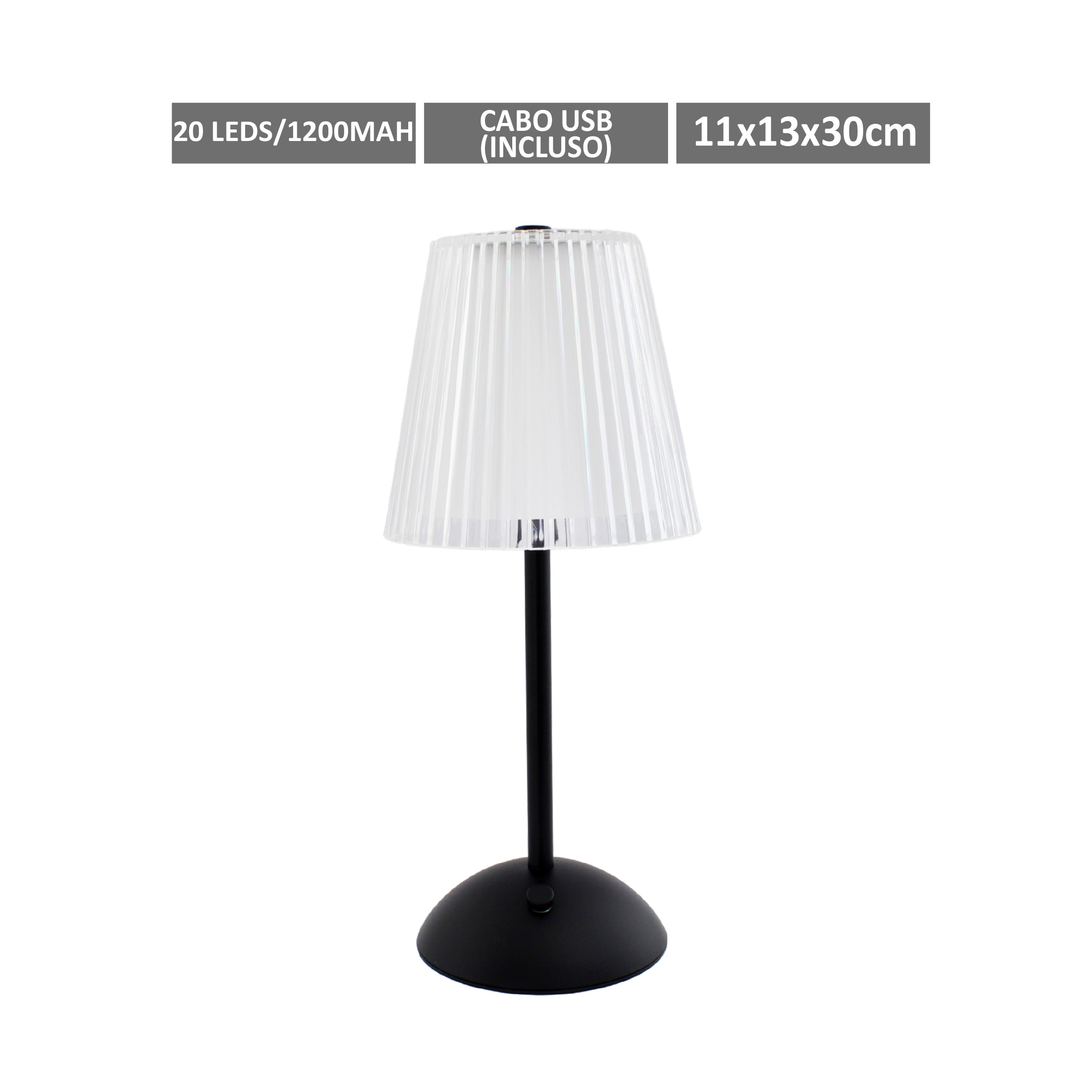 LUMINÁRIA DE MESA RECARREGÁVEL, 20 LEDS, 1200MAH