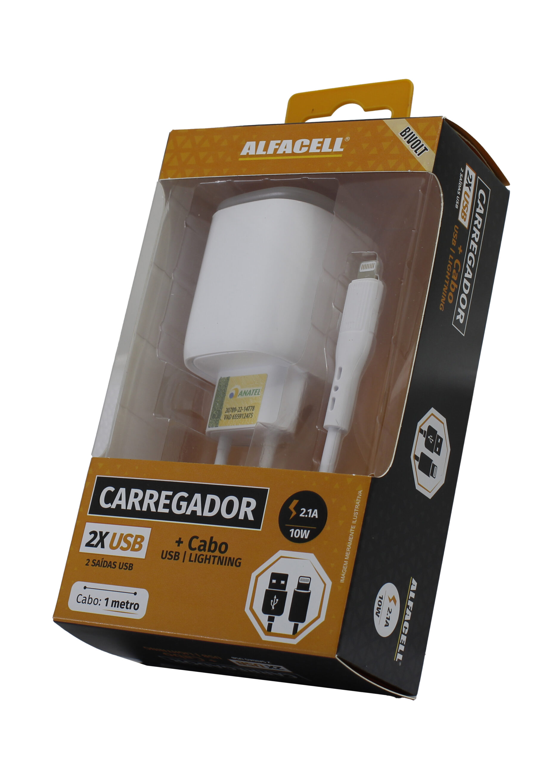 CARREGADOR E CABO USB – LIGHTNING; TENSÃO DE ENTRADA: 100-240V; FREQUÊNCIA: 50/60HZ