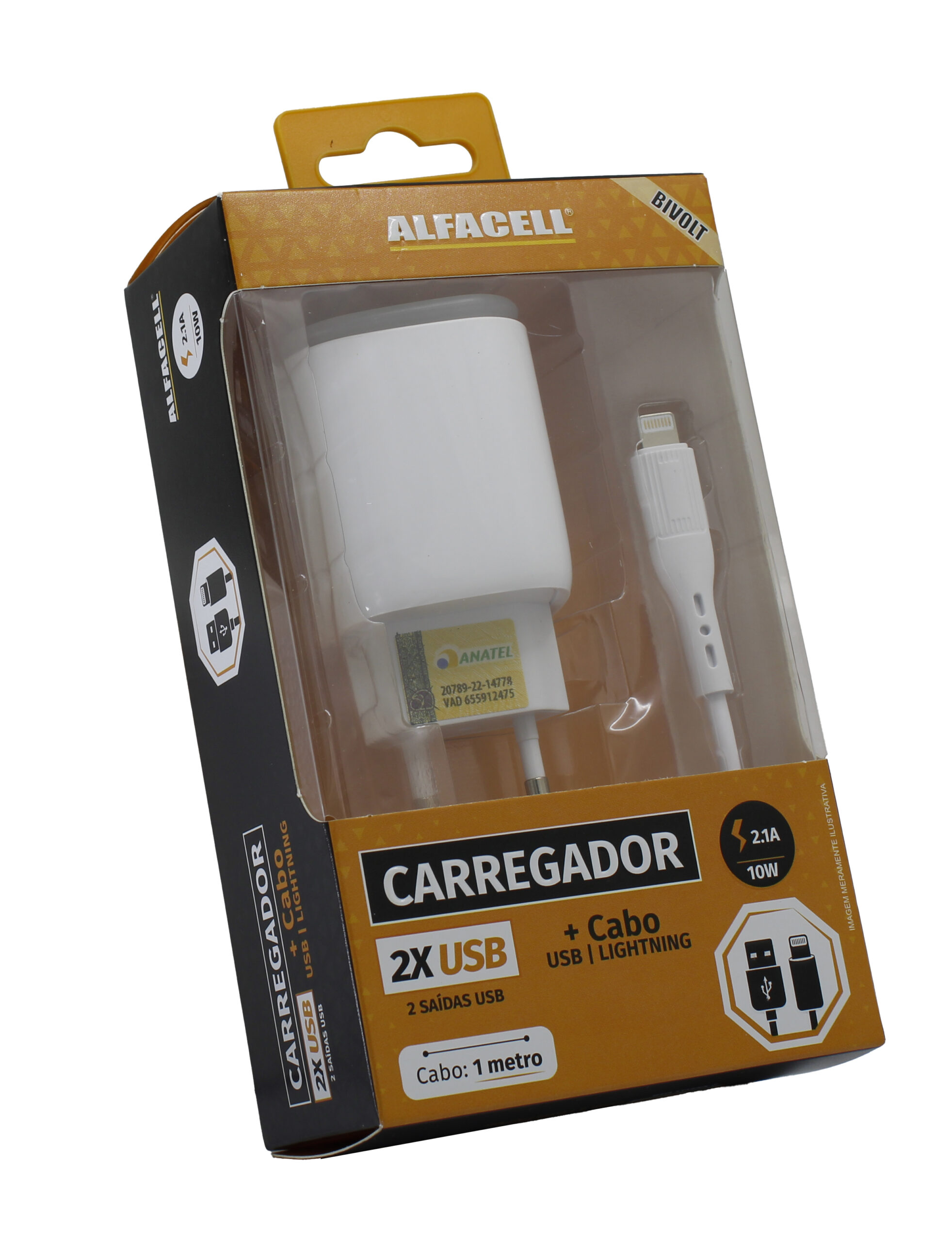 CARREGADOR E CABO USB – LIGHTNING; TENSÃO DE ENTRADA: 100-240V; FREQUÊNCIA: 50/60HZ