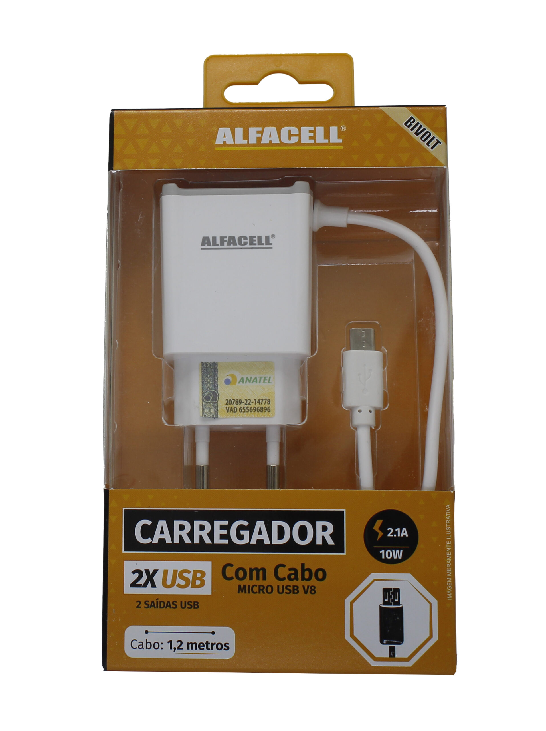 CARREGADOR COM CABO USB – V8; TENSÃO DE ENTRADA: 100-240V; FREQUÊNCIA: 50/60HZ
