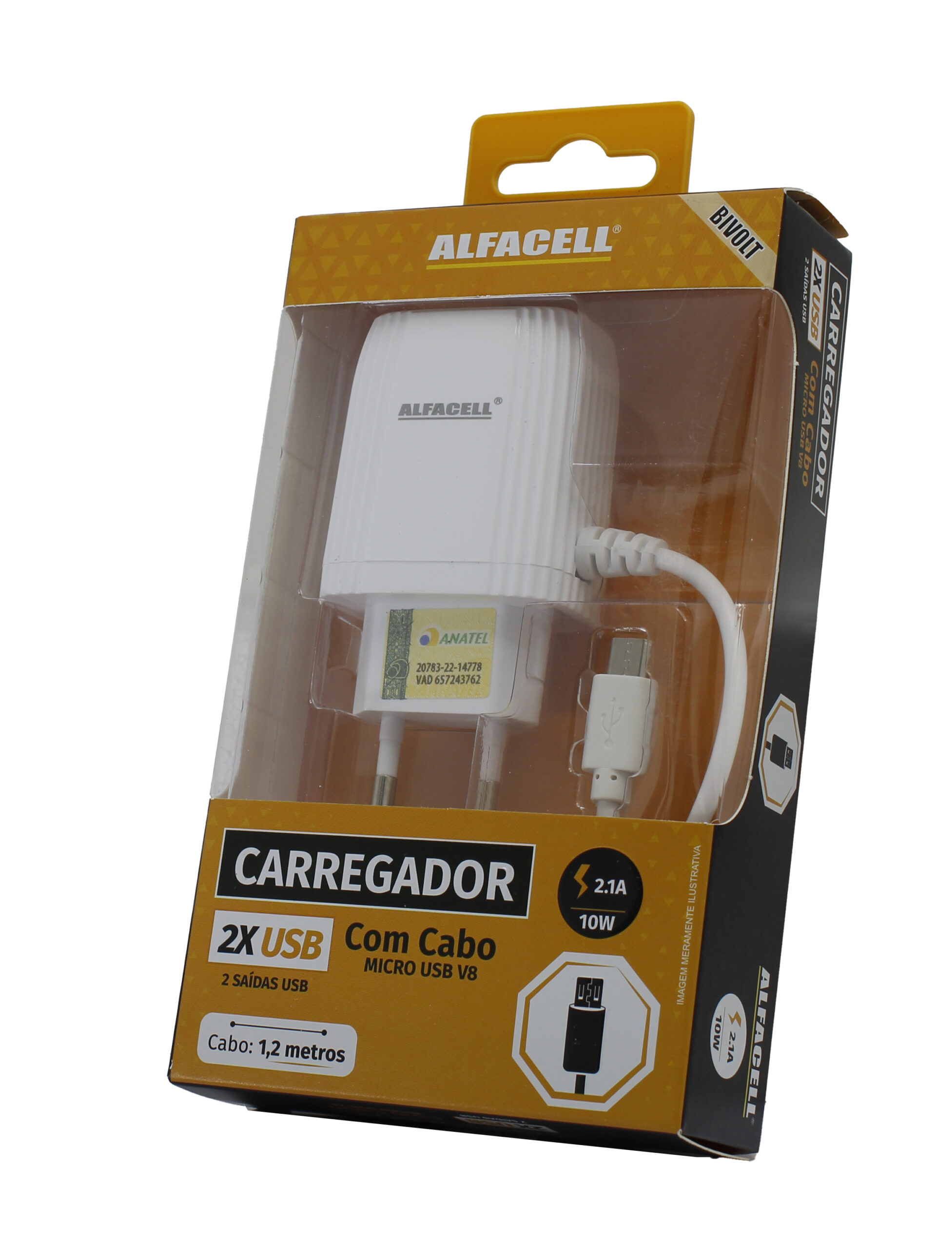 CARREGADOR COM CABO USB – V8; TENSÃO DE ENTRADA: 100-240V; FREQUÊNCIA: 50/60HZ