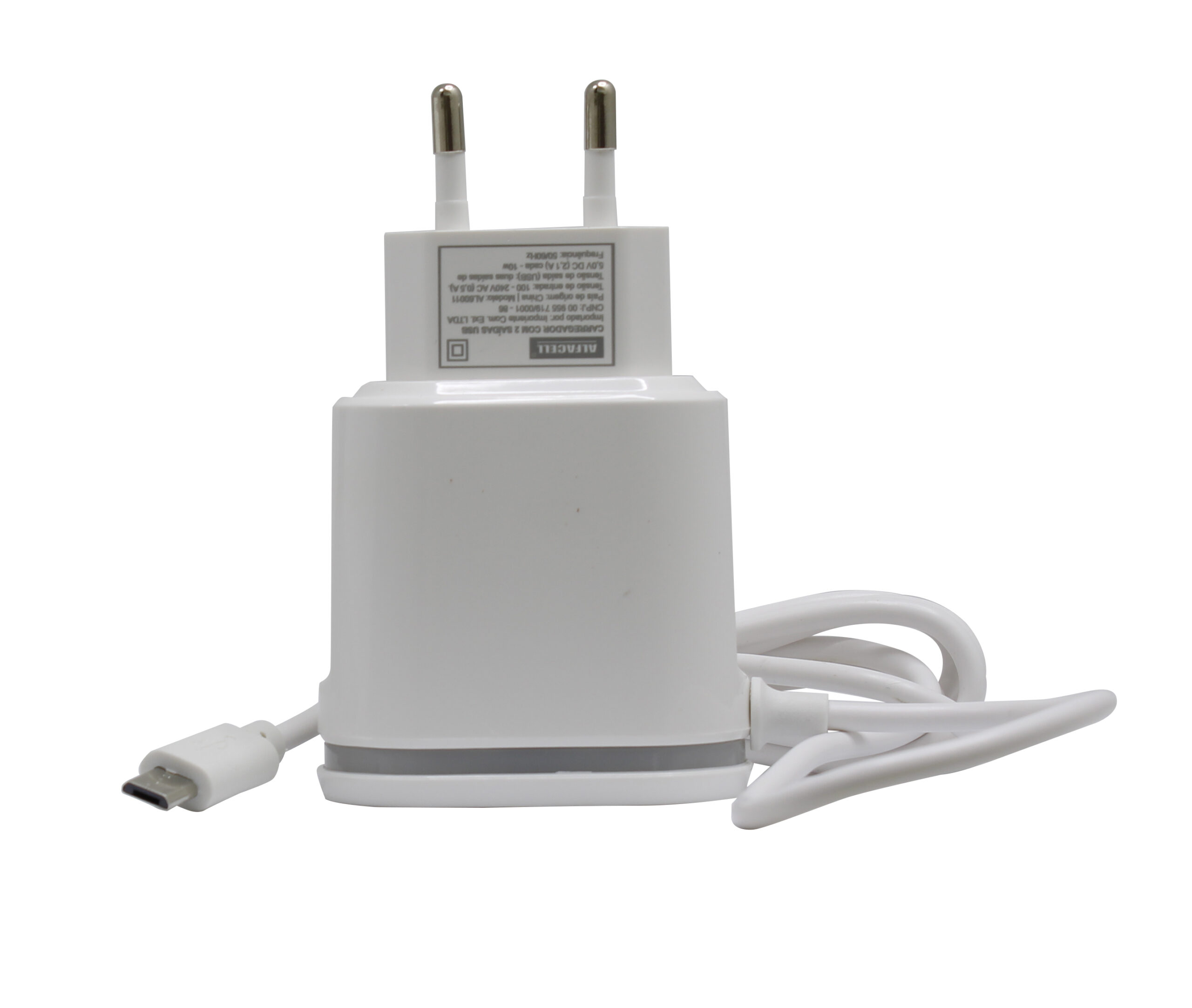 CARREGADOR COM CABO USB – V8; TENSÃO DE ENTRADA: 100-240V; FREQUÊNCIA: 50/60HZ
