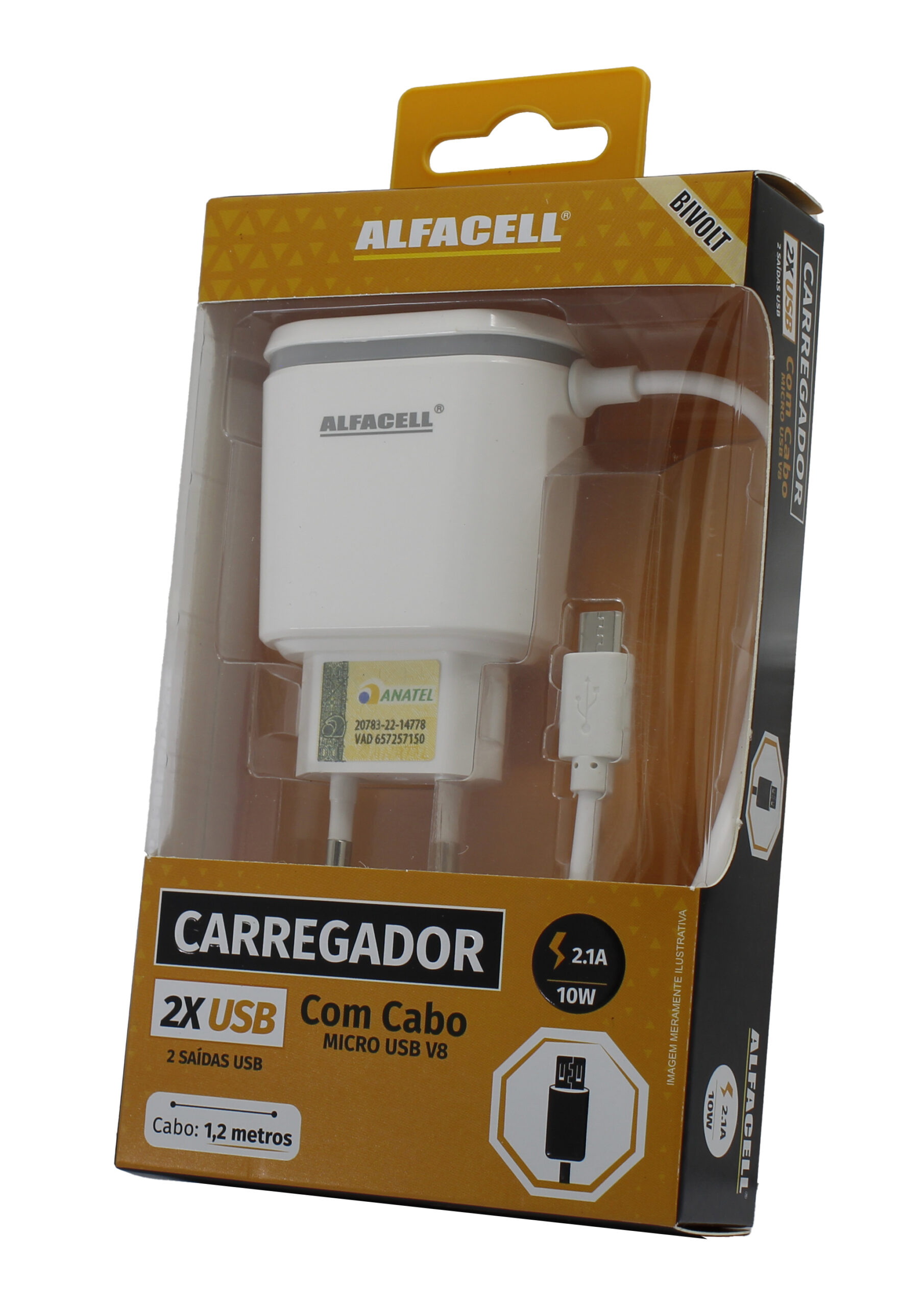 CARREGADOR COM CABO USB – V8; TENSÃO DE ENTRADA: 100-240V; FREQUÊNCIA: 50/60HZ