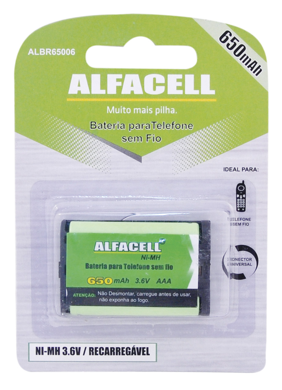 BATERIA ALFACELL RECARREGÁVEL P/TEL S/FIO NI-MH 3,6V 650MAH 3XAAA