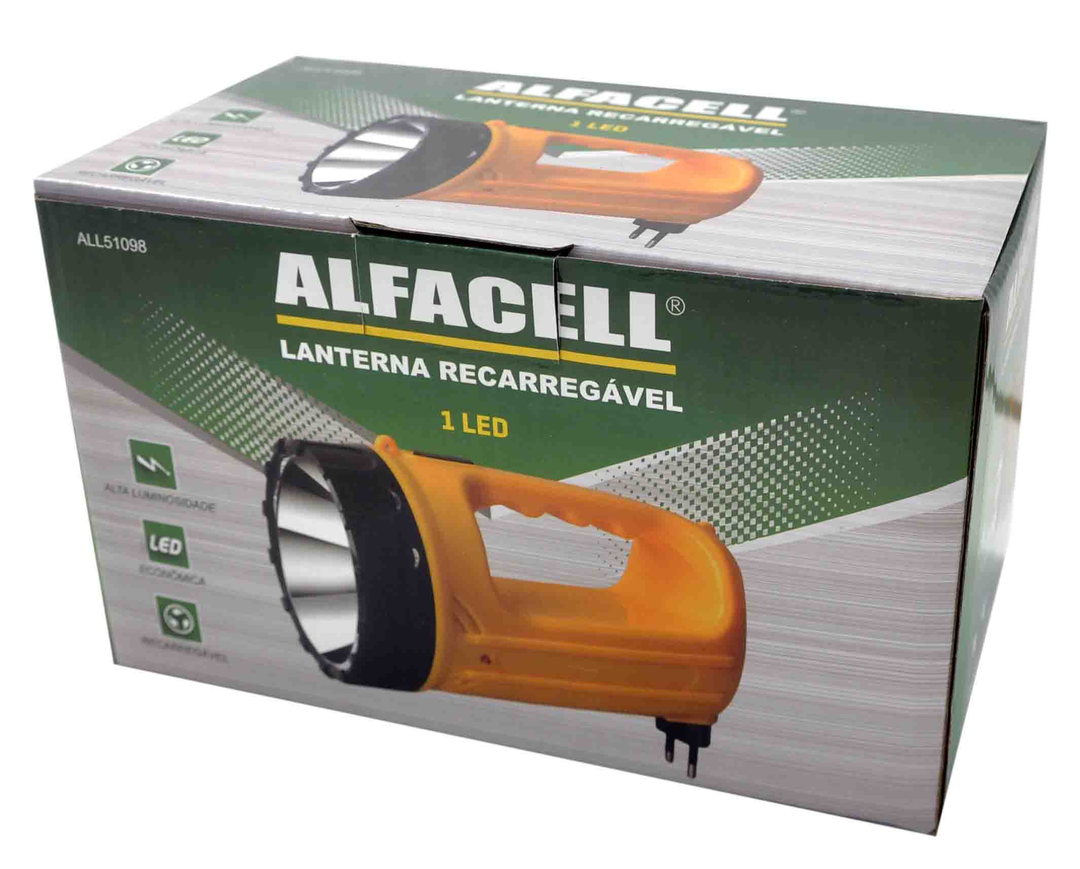 LANTERNA MANUAL 1 LED RECARREGÁVEL BIVOLT (2 NÍVEIS DE LUZ)