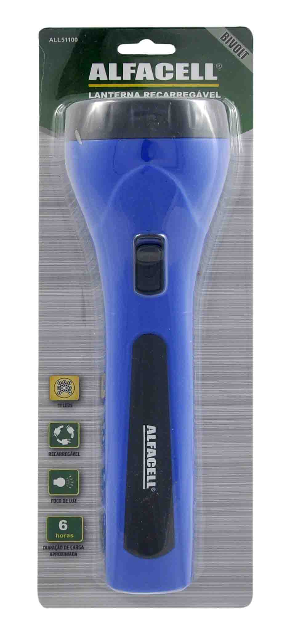 LANTERNA MANUAL 11LEDS RECARREGÁVEL BIVOLT (2 NÍVEIS DE LUZ)