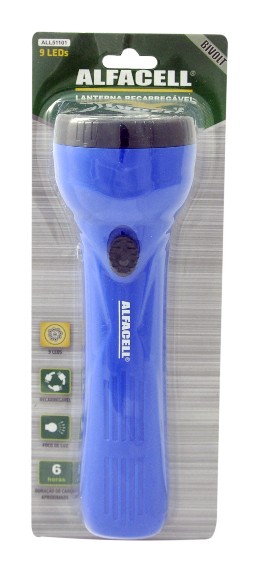 LANTERNA MANUAL 9 LEDS RECARREGÁVEL BIVOLT (2 NÍVEIS DE LUZ)