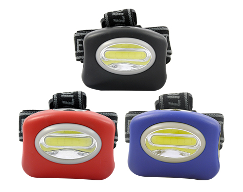 LANTERNA COM SUPORTE PARA CABEÇA COM 1 COB A PILHA 3*AAA (NÃO INCLUSA) (2 NÍVEIS DE LUZ + 1 PISCA)