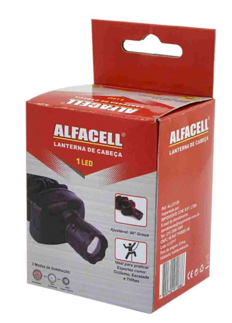 LANTERNA COM SUPORTE PARA CABEÇA 1 LED A PILHA 3*AAA (NÃO INCLUSA) (2 NÍVEIS DE LUZ + 1 PISCA)