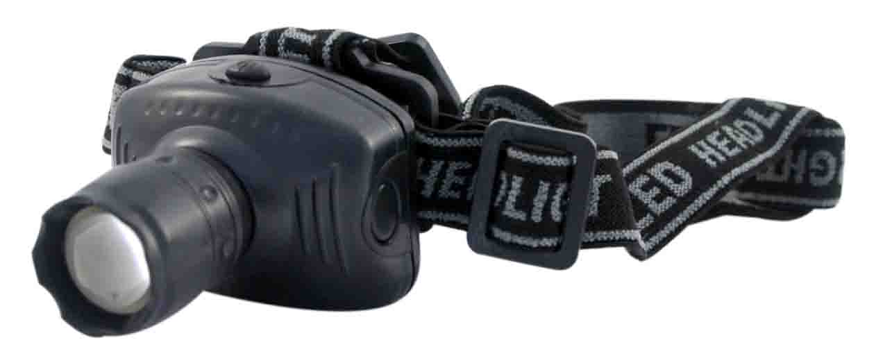 LANTERNA COM SUPORTE PARA CABEÇA 1 LED A PILHA 3*AAA (NÃO INCLUSA) (2 NÍVEIS DE LUZ + 1 PISCA)