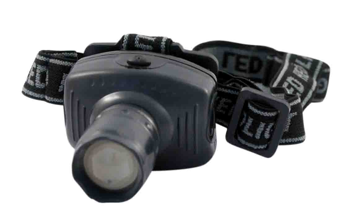 LANTERNA COM SUPORTE PARA CABEÇA 1 LED A PILHA 3*AAA (NÃO INCLUSA) (2 NÍVEIS DE LUZ + 1 PISCA)