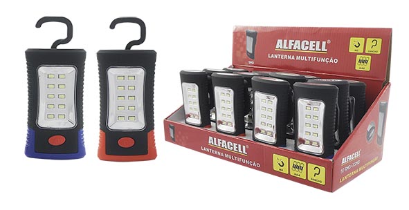 LANTERNA MULTIFUNÇÃO COM GANCHO 10 SMD+3 SMD A PILHA 3*AA (NÃO INCLUSA) (2 FONTES DE LUZ)
