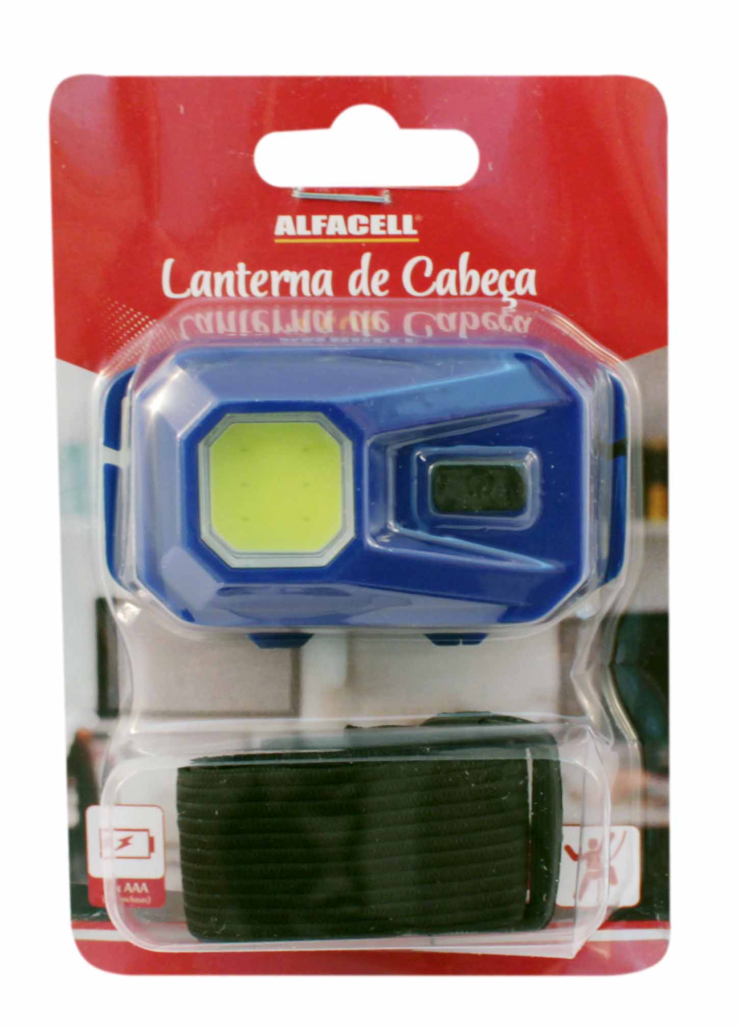 LANTERNA COM SUPORTE PARA CABEÇA COM 1 COB A PILHA 3*AAA (NÃO INCLUSA) (2 NÍVEIS DE LUZ + 1 PISCA)