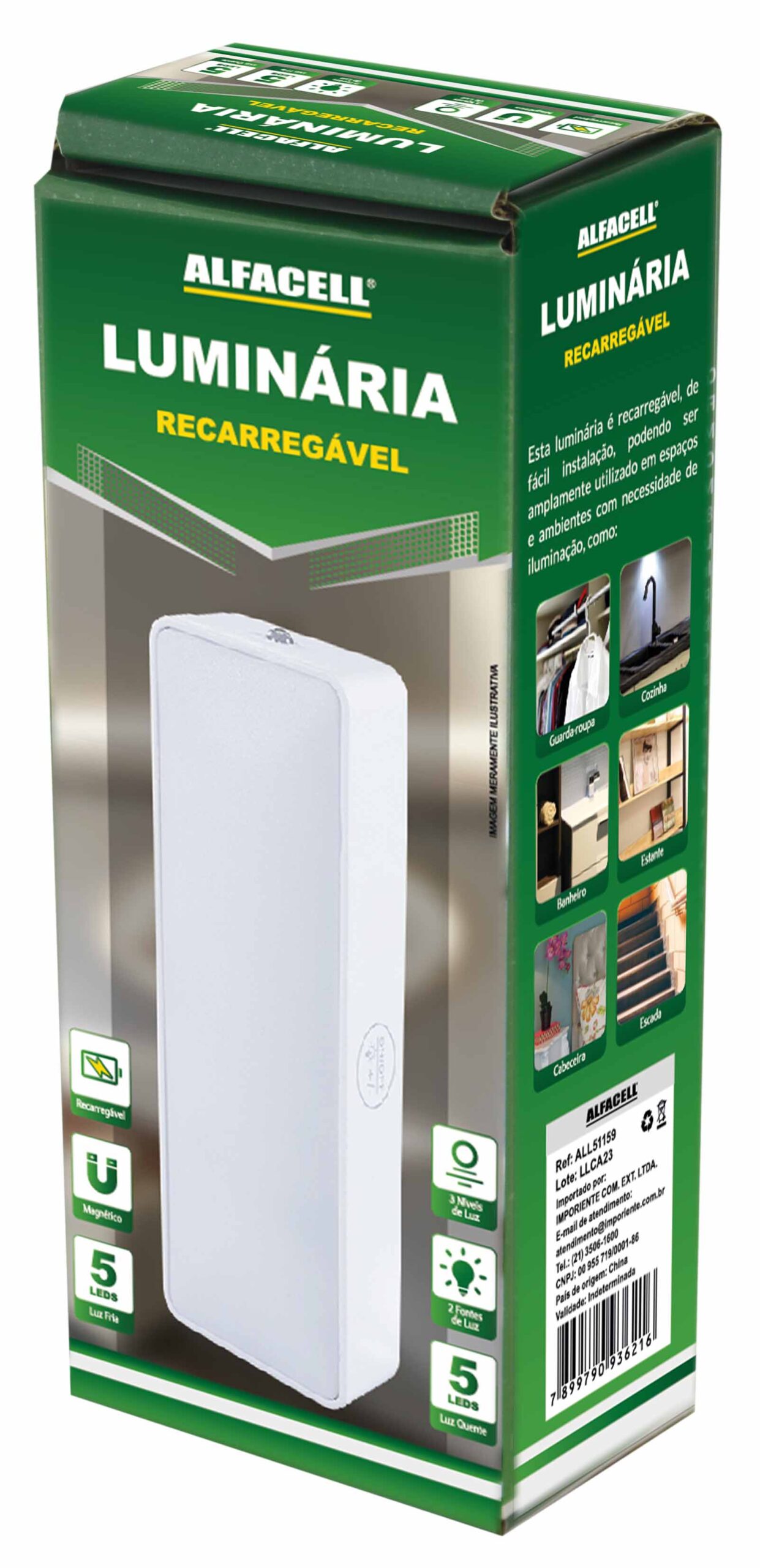 LUMINÁRIA (RECARREGÁVEL) COM CABO USB 5 LEDS BRANCO + 5 LEDS AMARELO (AJUSTE DE INTENSIDADE)