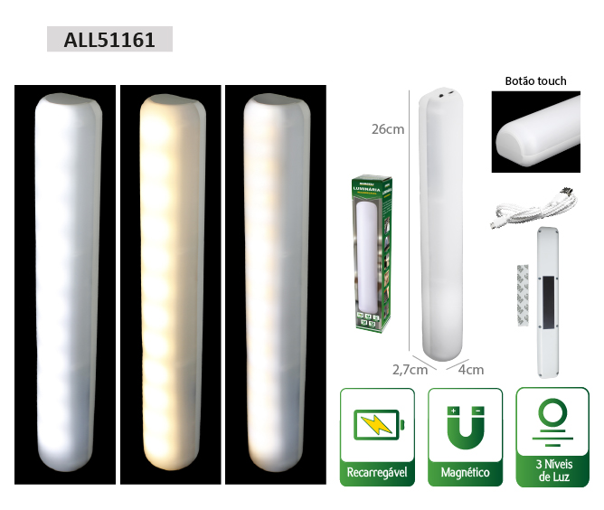 LUMINÁRIA (RECARREGÁVEL) COM CABO USB 12 LEDS BRANCO + 12 LEDS AMARELO (AJUSTE DE INTENSIDADE)