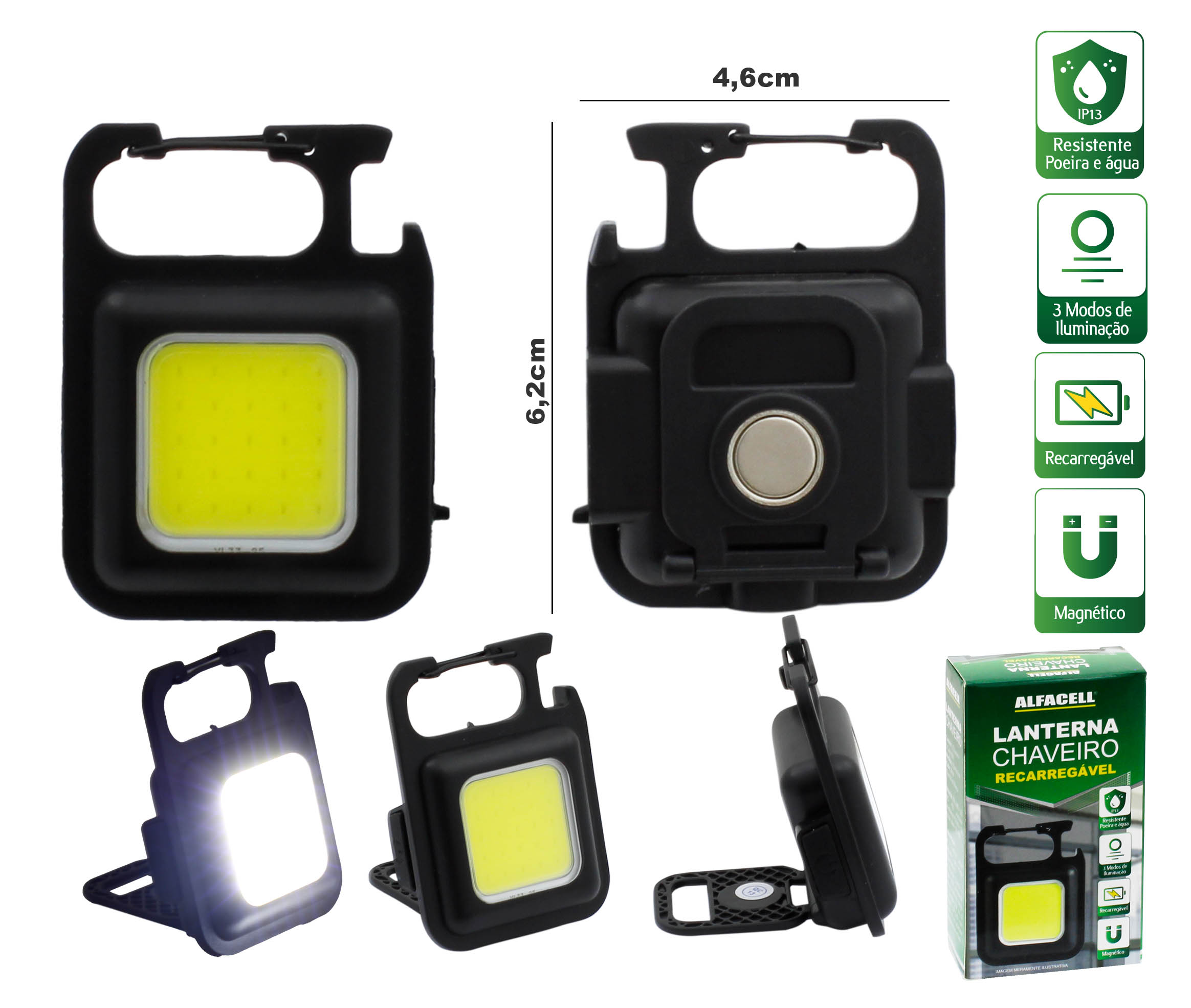 LANTERNA CHAVEIRO RECARREGÁVEL 3W COM CABO USB (CABO INCLUSO) (3 MODOS DE LUZ)