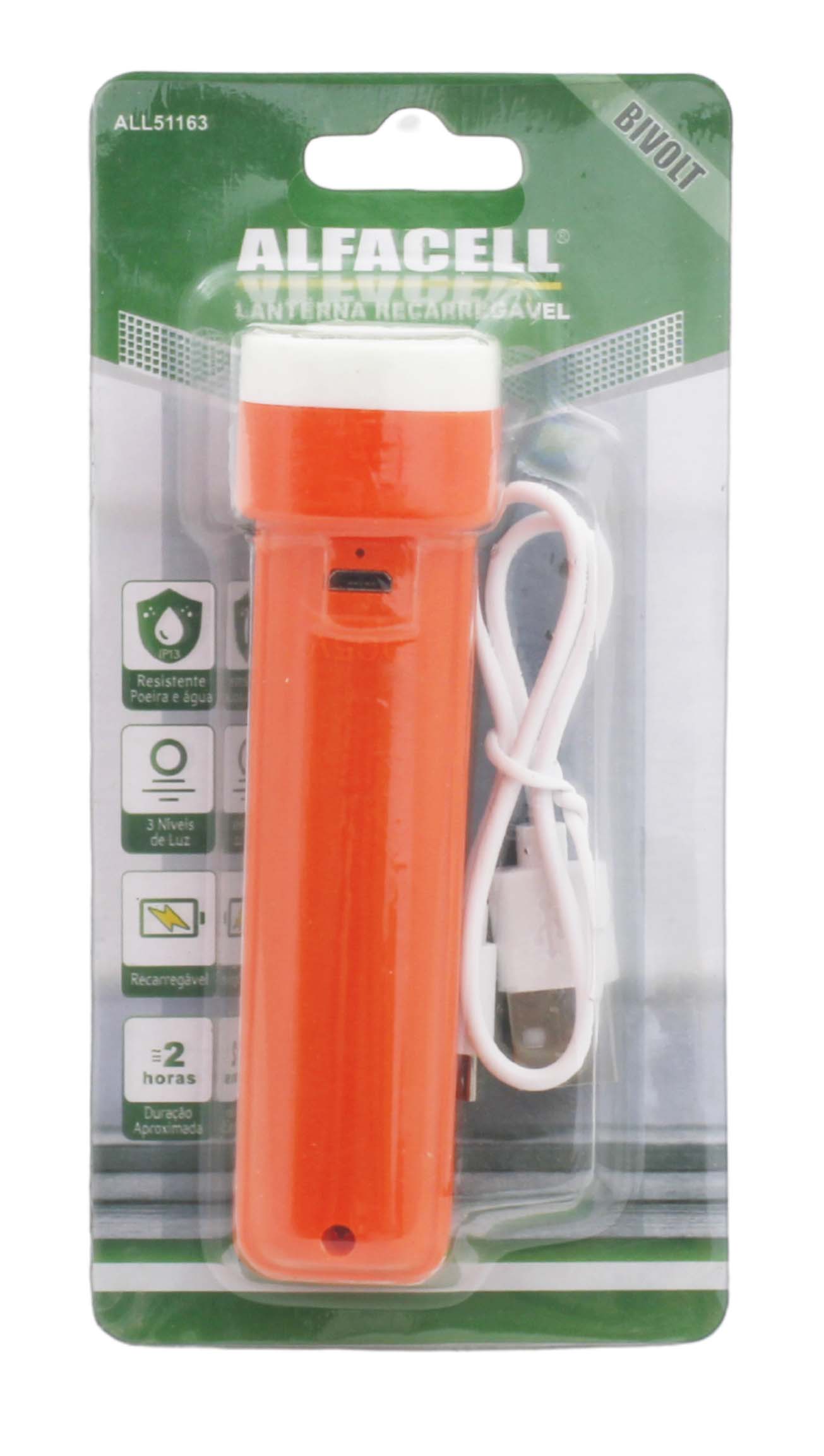 LANTERNA RECARREGÁVEL 1W COM CABO USB (INCLUSO) – (3 NÍVEIS DE LUZ)