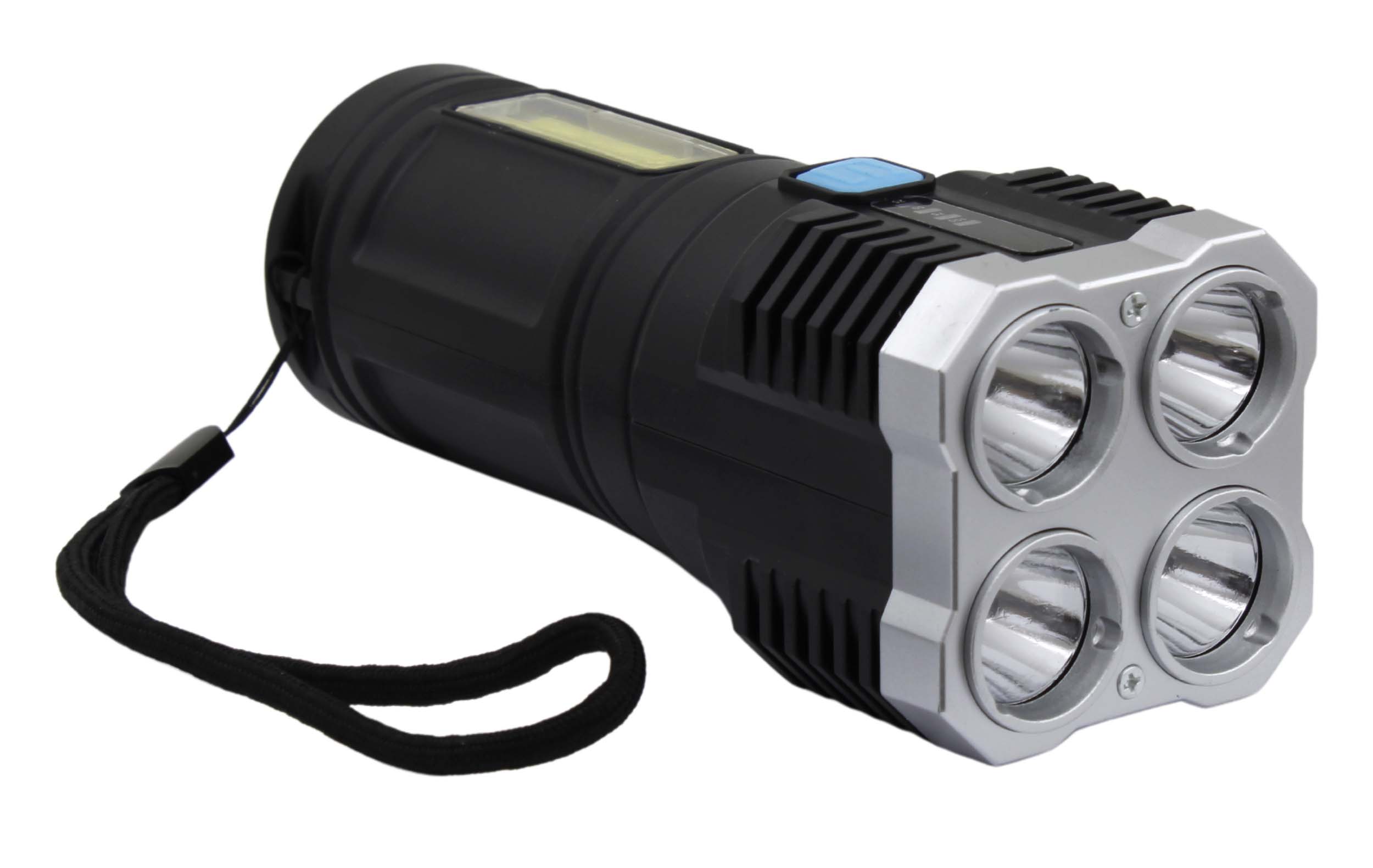 LANTERNA RECARREGÁVEL 4LEDS + 14COB/IP13 3W COM CABO USB (INCLUSO) / (2 FONTES DE LUZ)