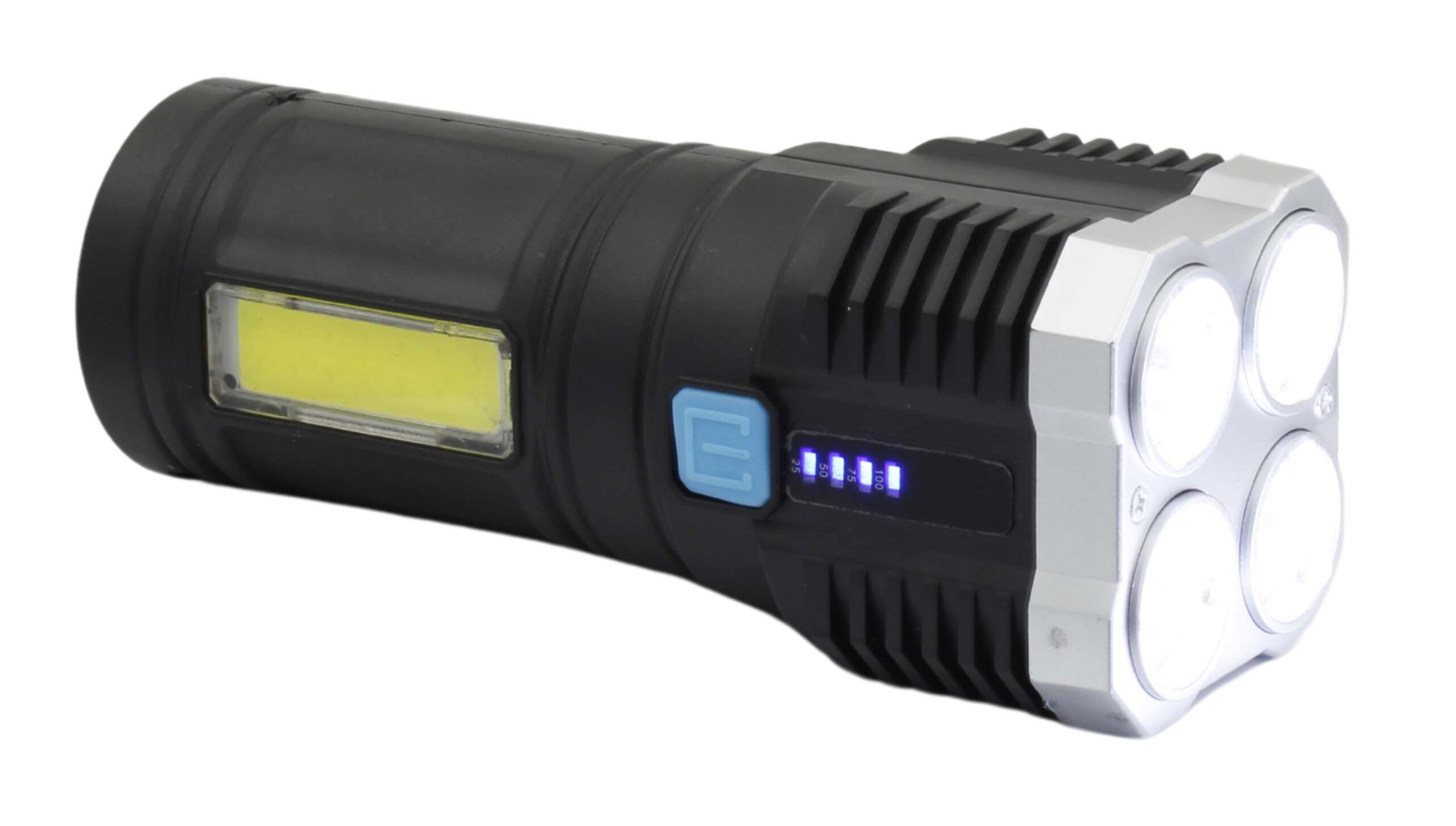 LANTERNA RECARREGÁVEL 4LEDS + 14COB/IP13 3W COM CABO USB (INCLUSO) / (2 FONTES DE LUZ)
