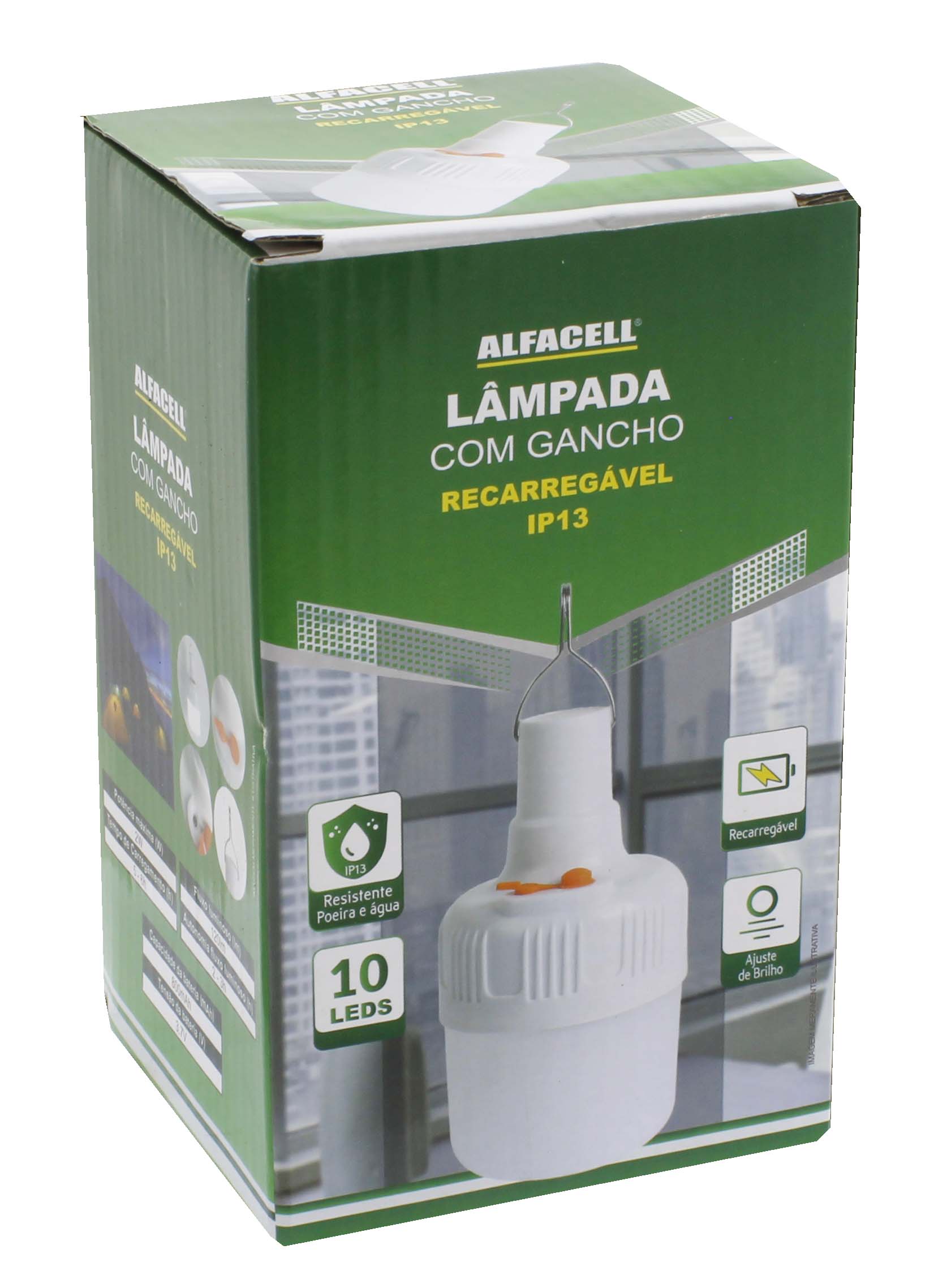 LUMINÁRIA/LÂMPADA RECARREGÁVEL 10 LEDS E GANCHO 2W COM CABO USB (INCLUSO)