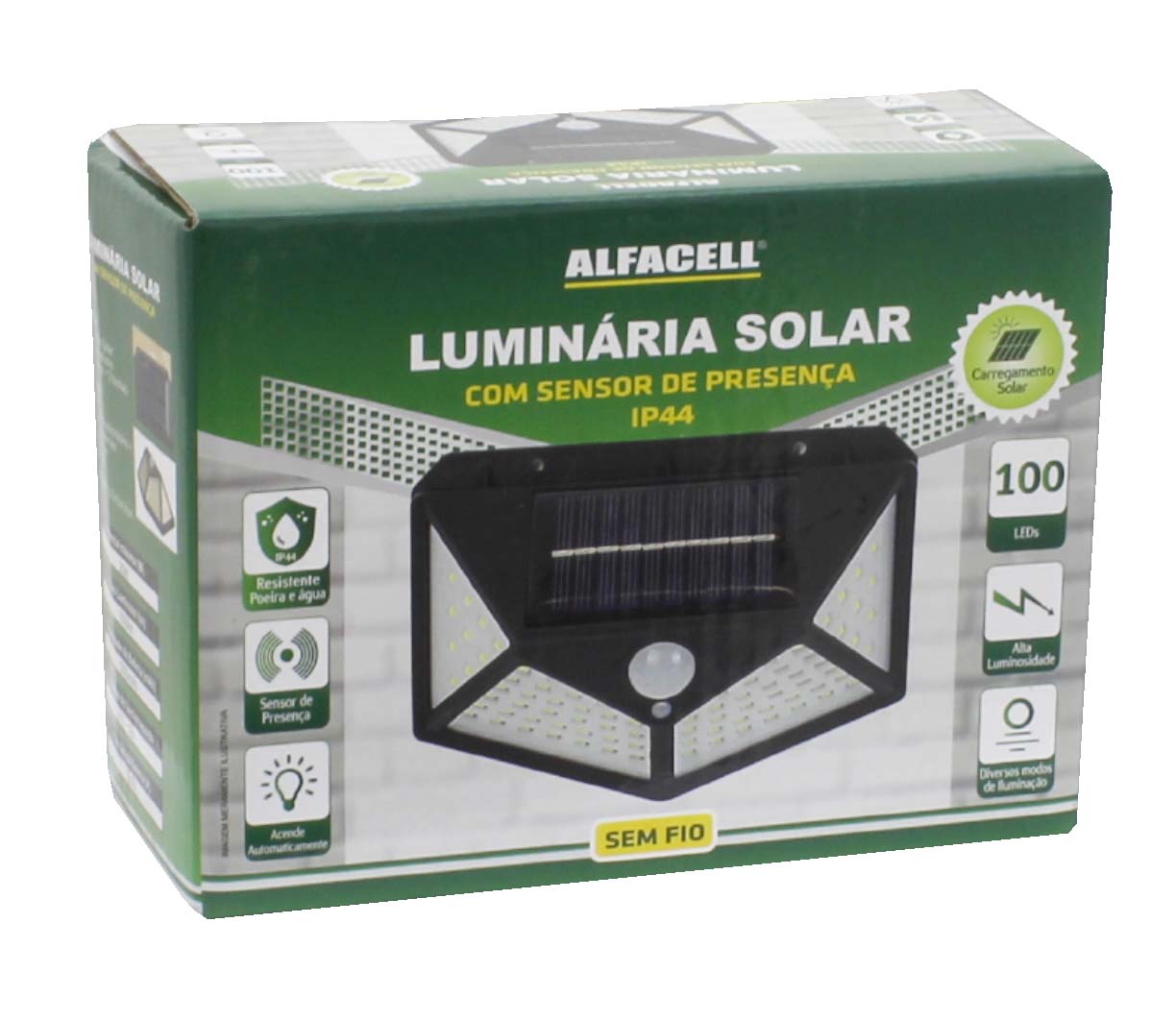 LUMINÁRIA SOLAR 100 LEDS COM SENSOR DE PRESENÇA 20W – 800MAH
