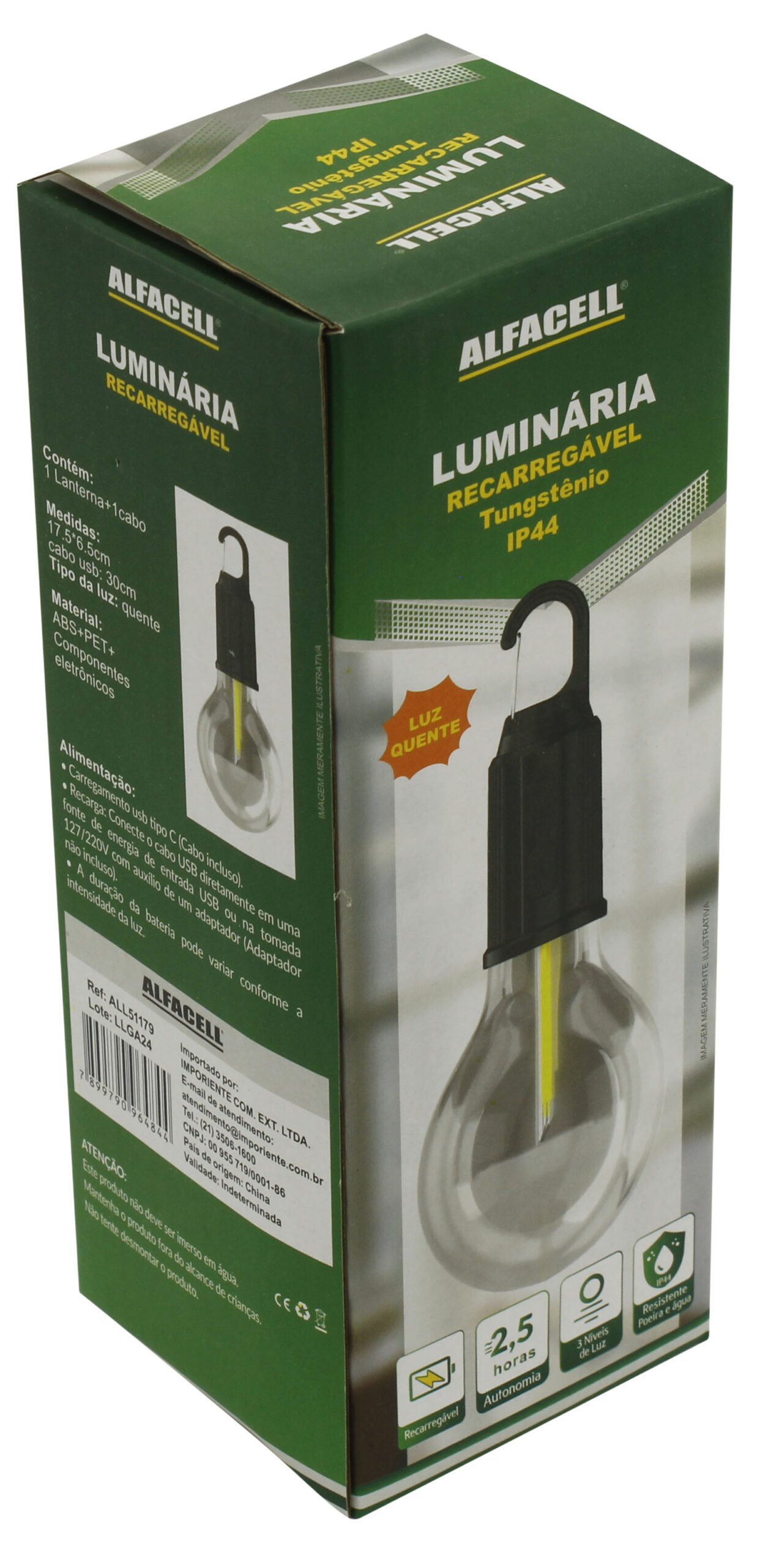 LUMINÁRIA DE TUNGSTÊNIO, RECARREGÁVEL E PORTÁTIL, 3W IP44 CABO USB 30CM (INCLUSO)