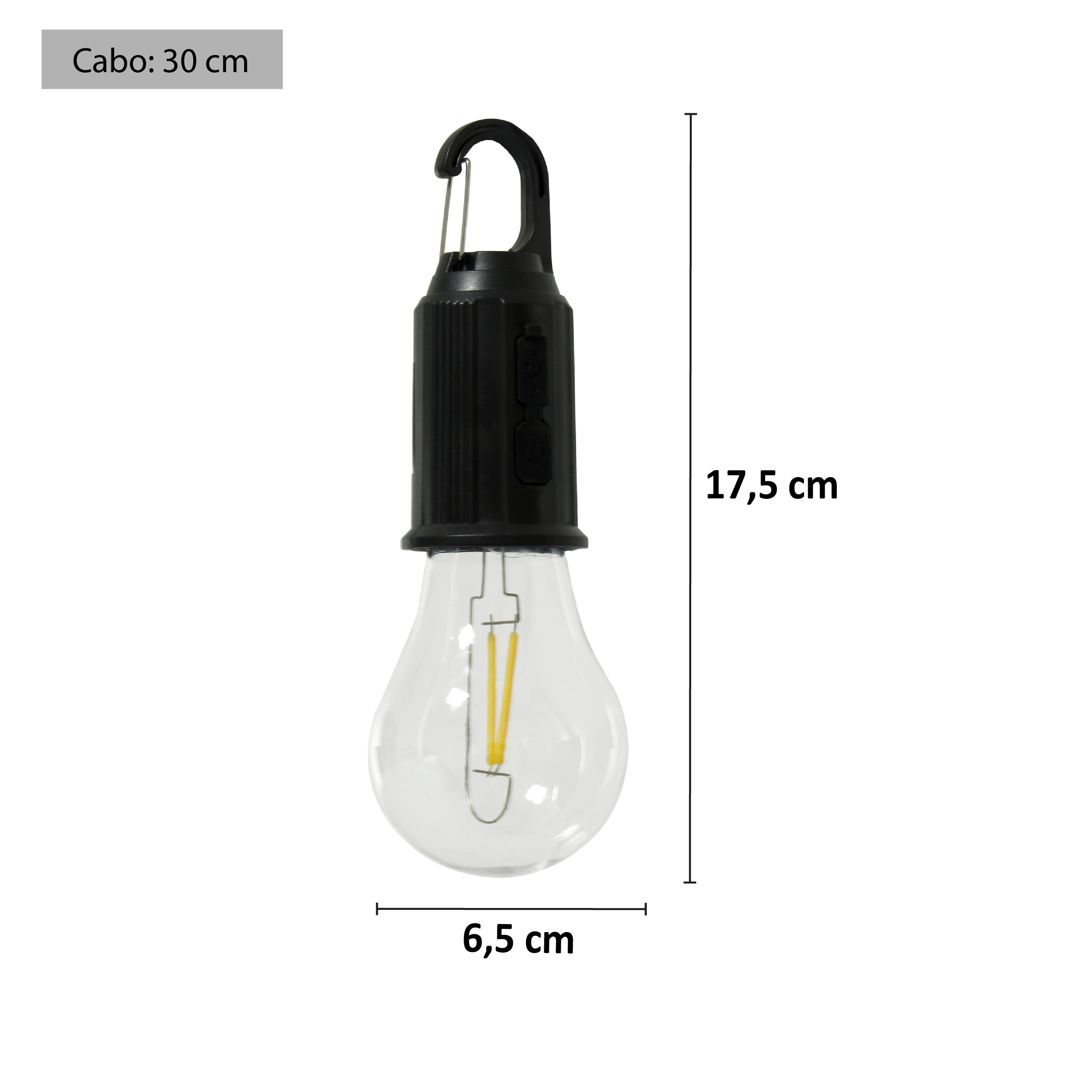 LUMINÁRIA DE TUNGSTÊNIO, RECARREGÁVEL E PORTÁTIL, 3W IP44 CABO USB 30CM (INCLUSO)