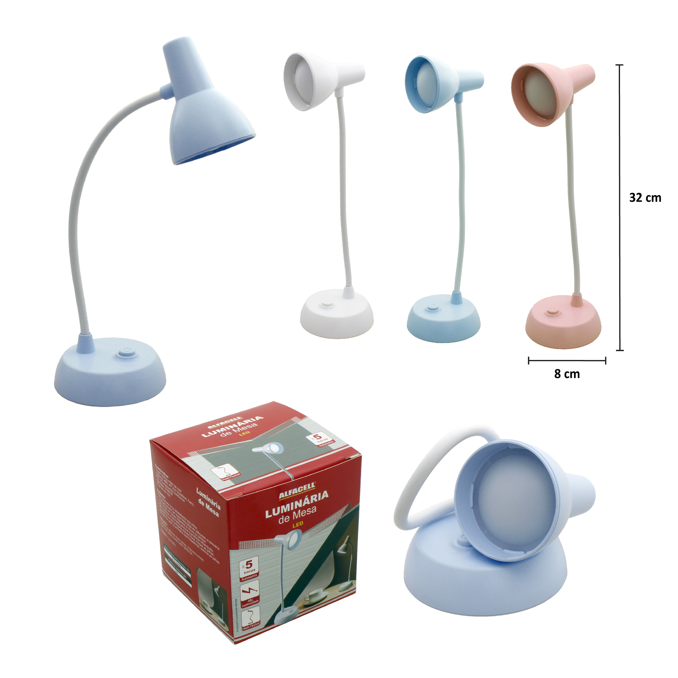 LUMINÁRIA DE MESA, 1 LED 3W A PILHA 3*AAA (NÃO INCLUSAS)