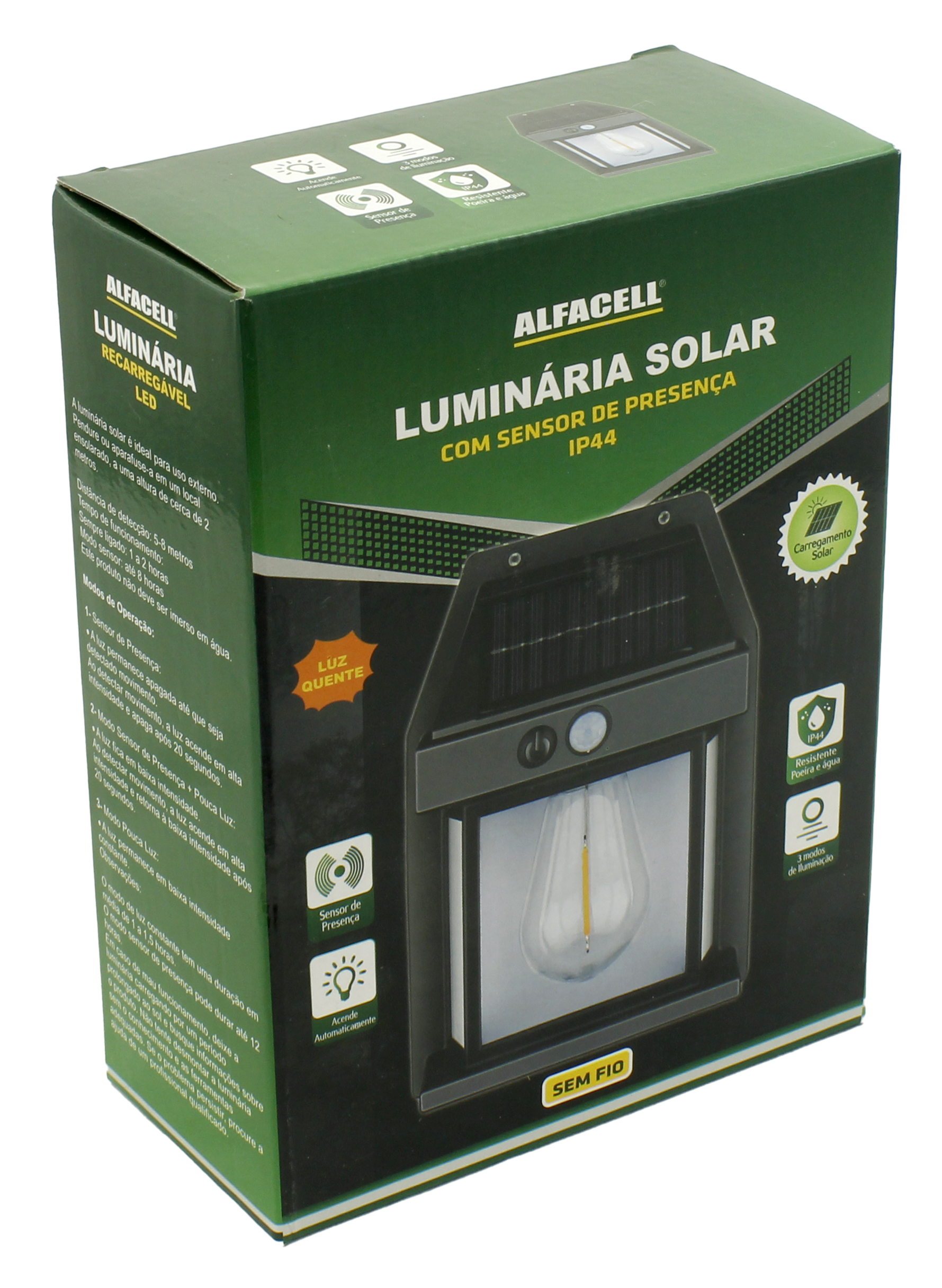 LUMINÁRIA SOLAR DE TUNGSTÊNIO COM SENSOR DE PRESENÇA 3W IP44, ACOMPANHA 2 PARAFUSOS E