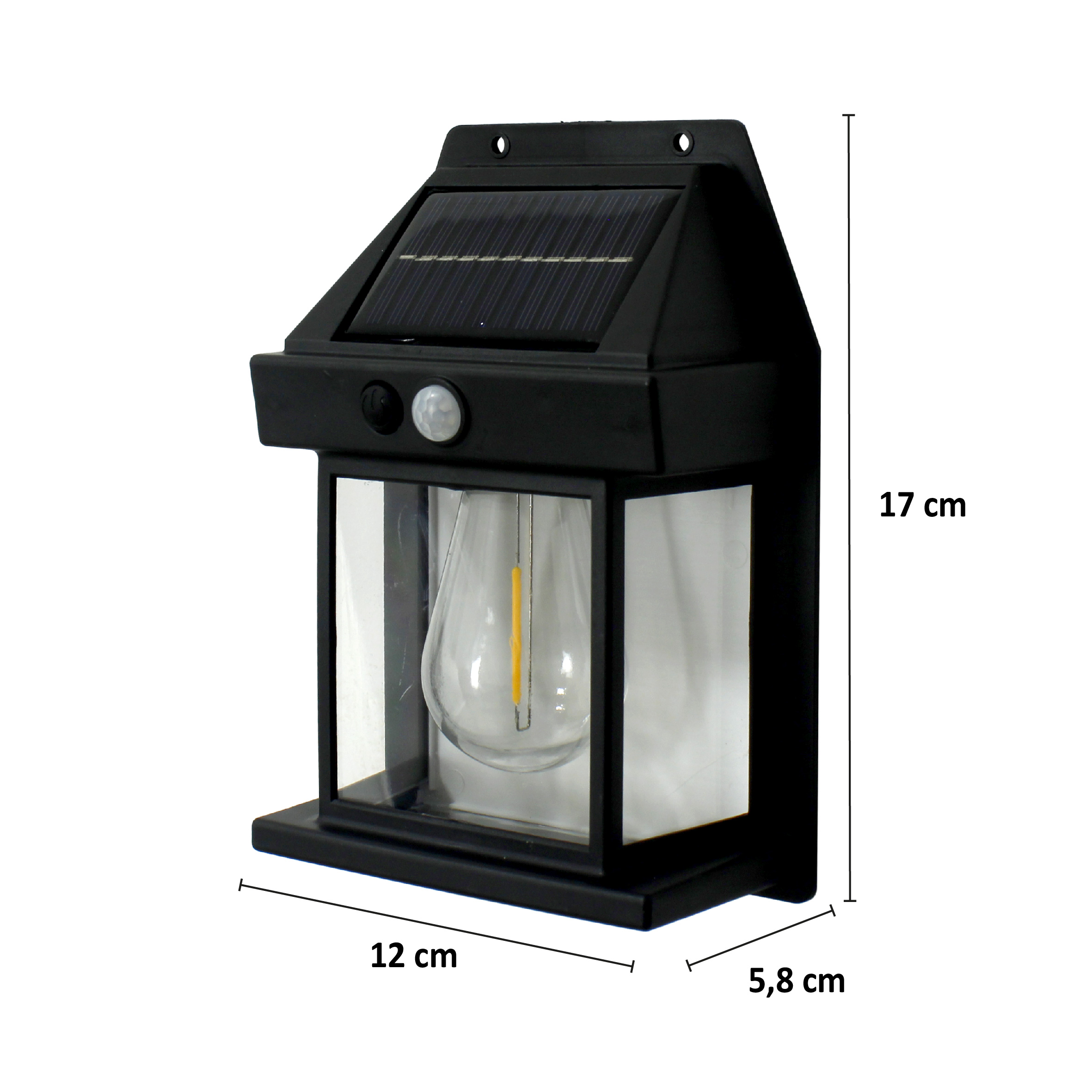 LUMINÁRIA SOLAR DE TUNGSTÊNIO COM SENSOR DE PRESENÇA 3W IP44, ACOMPANHA 2 PARAFUSOS E