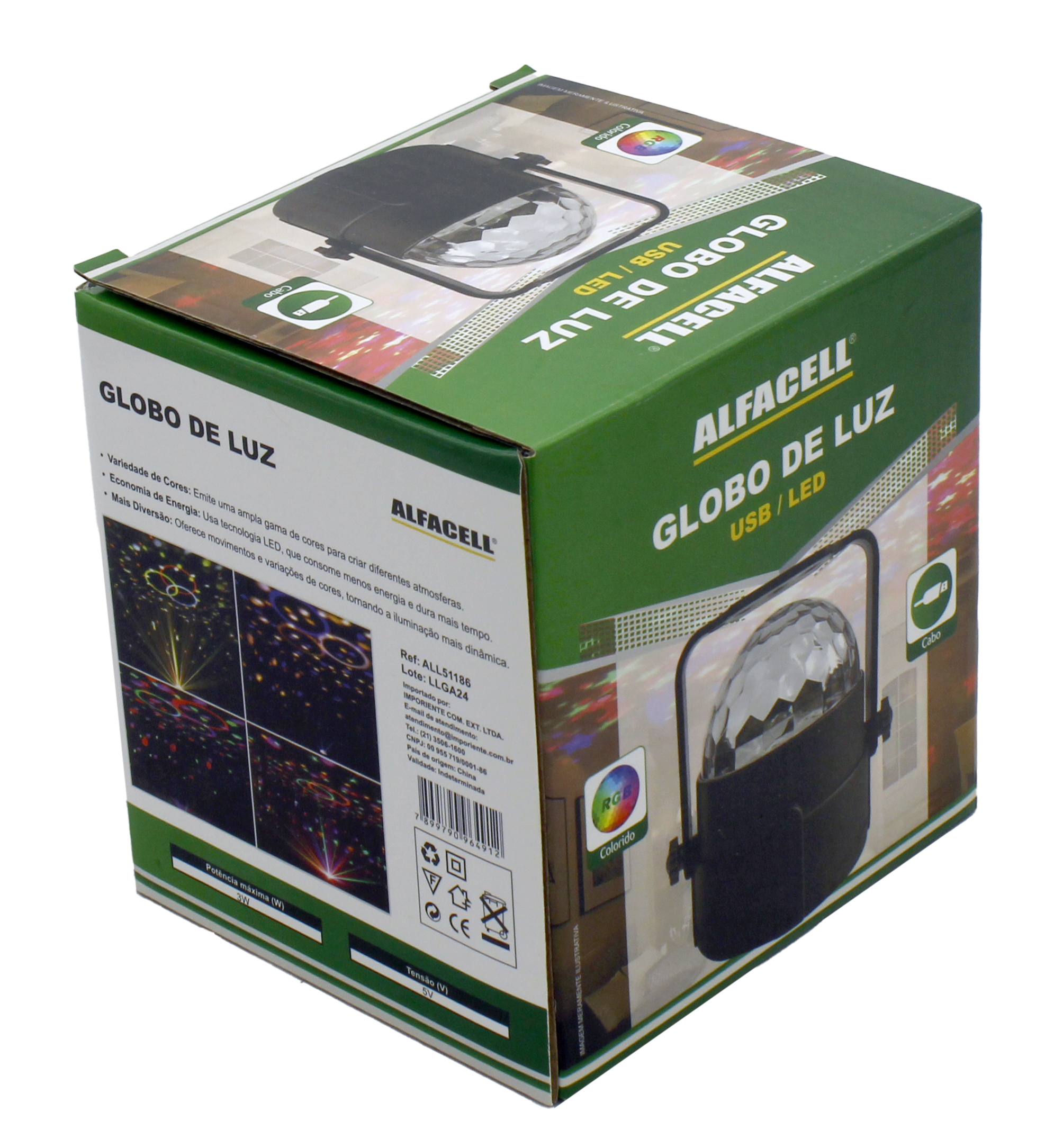 GLOBO DE LUZ BOLA MALUCA 3 RGB 3W COM CABO USB (INCLUSO)